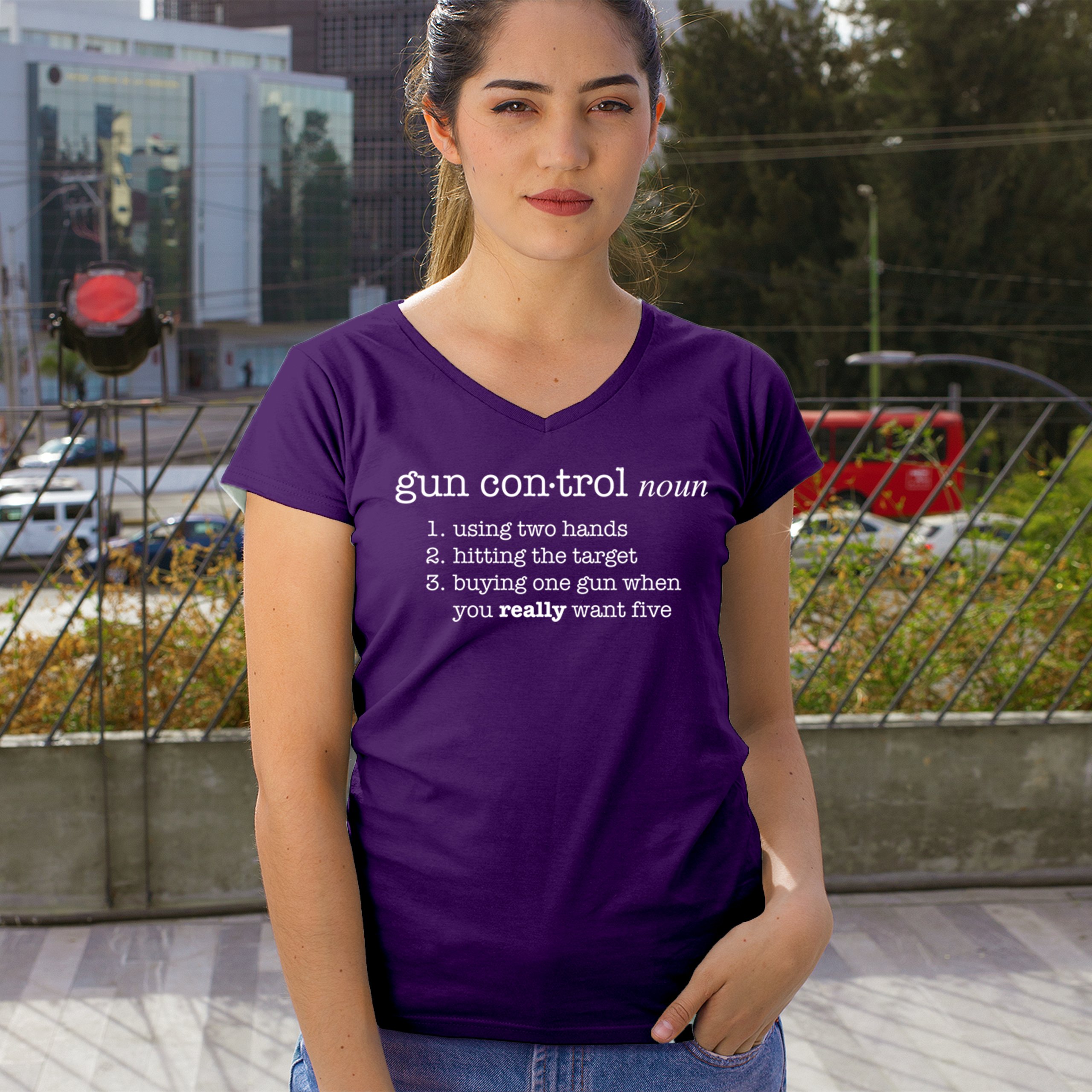 Gun Control Definition Women's V-Neck T-shirt 2nd Amendment 2A Guns Rights Tee - Picture 12 of 50