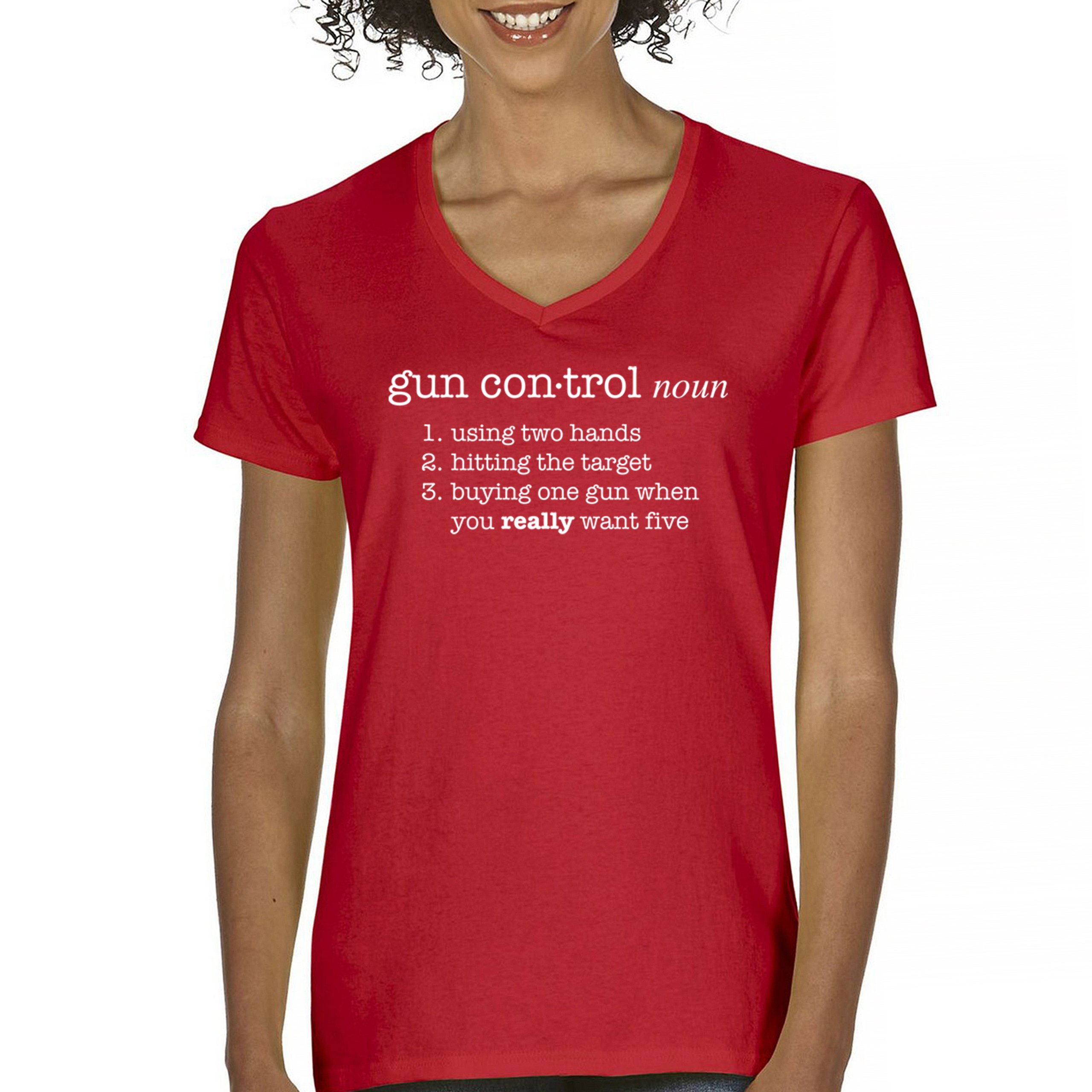 Gun Control Definition Women's V-Neck T-shirt 2nd Amendment 2A Guns Rights Tee - Picture 16 of 50