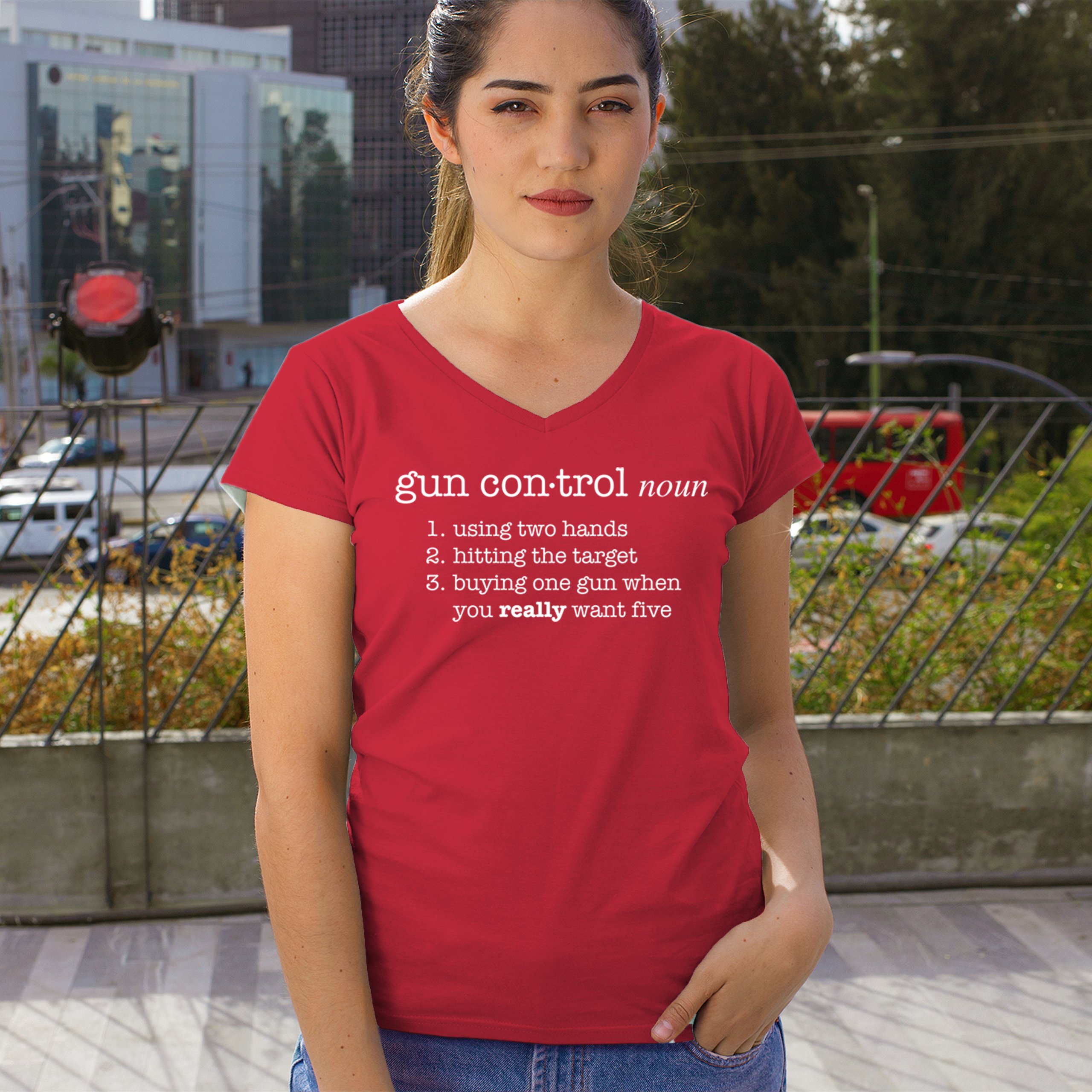 Gun Control Definition Women's V-Neck T-shirt 2nd Amendment 2A Guns Rights Tee - Picture 19 of 50