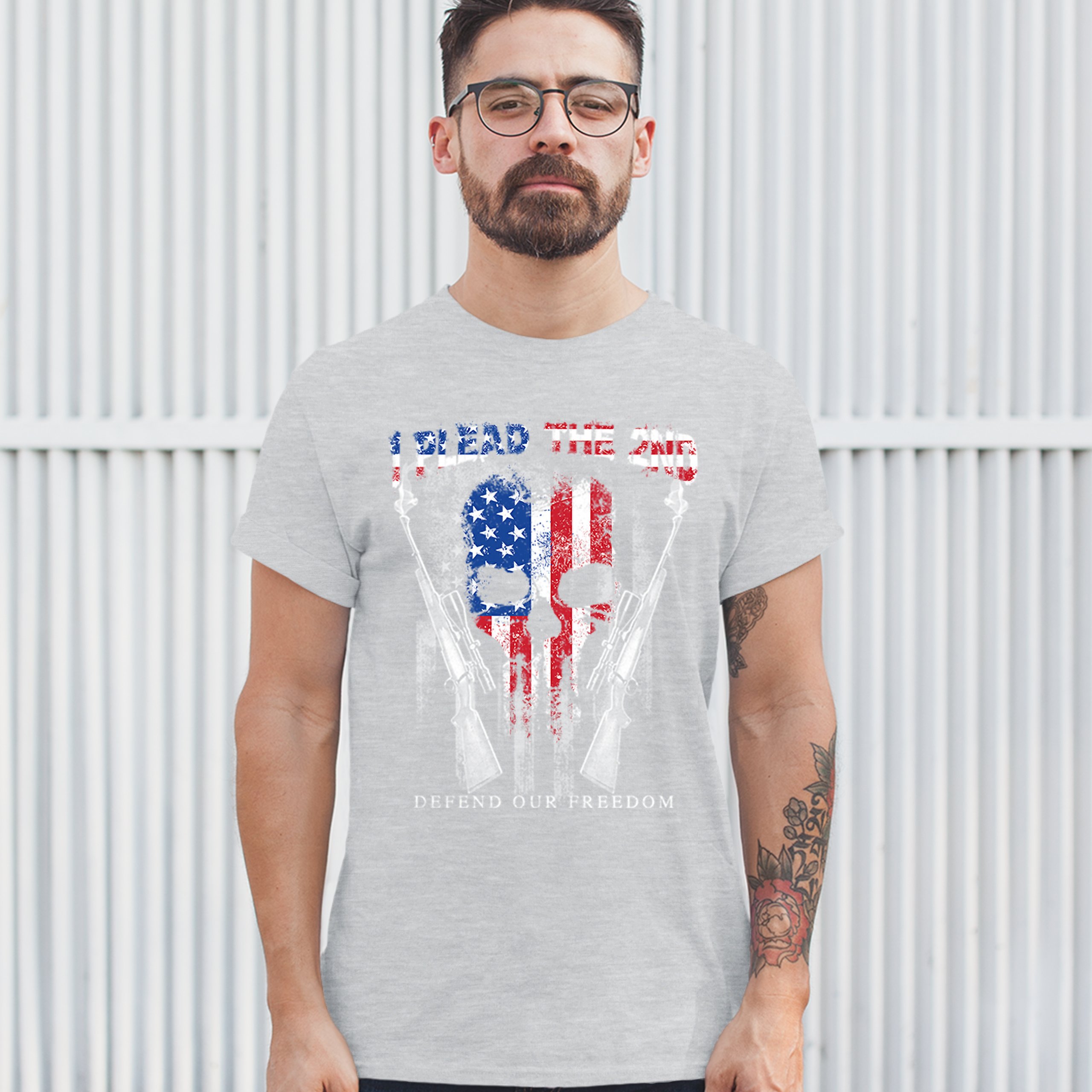 I Plead The 2nd Defend Our Freedom T-shirt American Flag Skull Face Men's Tee - Picture 29 of 49