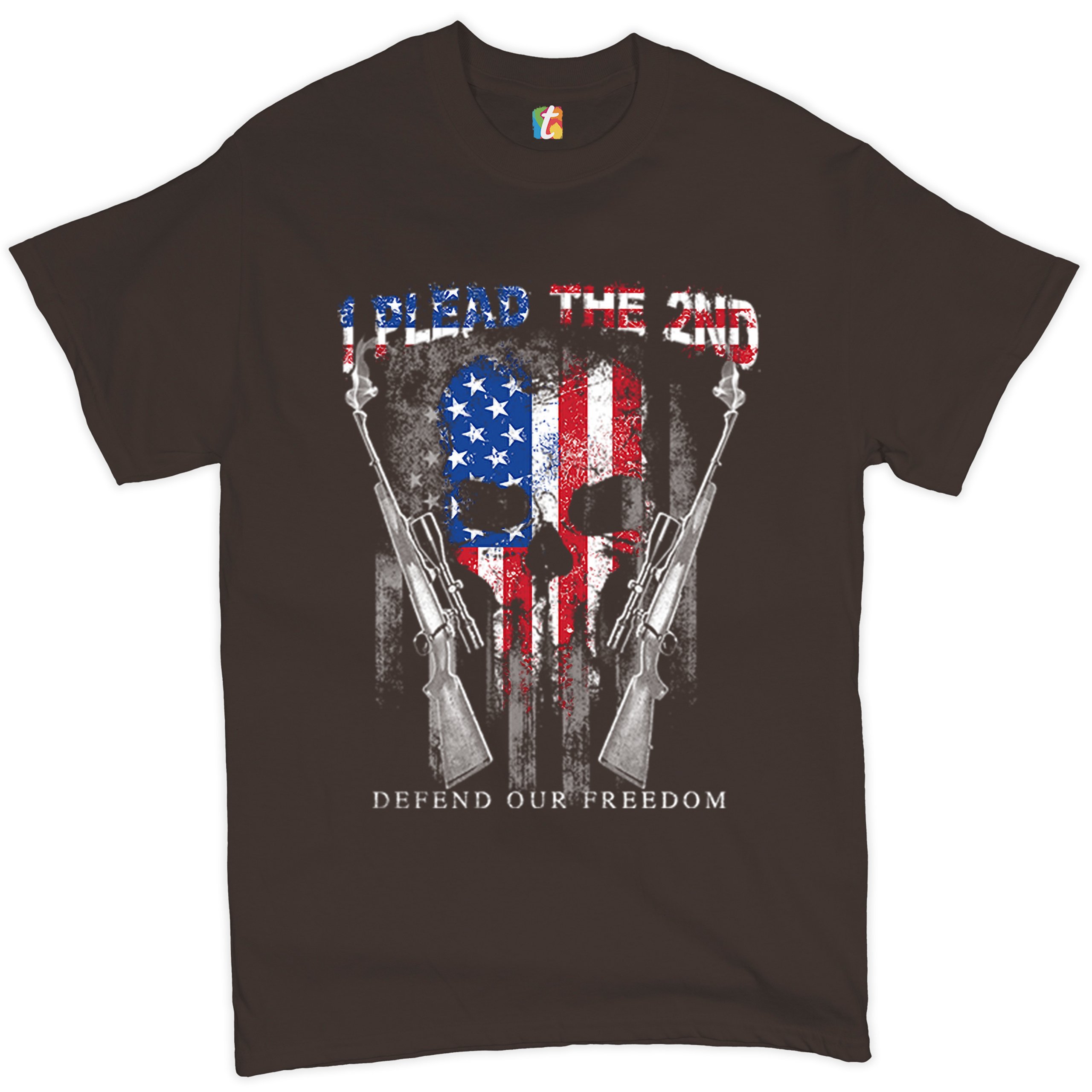 I Plead The 2nd Defend Our Freedom T-shirt American Flag Skull Face Men's Tee - Picture 30 of 49