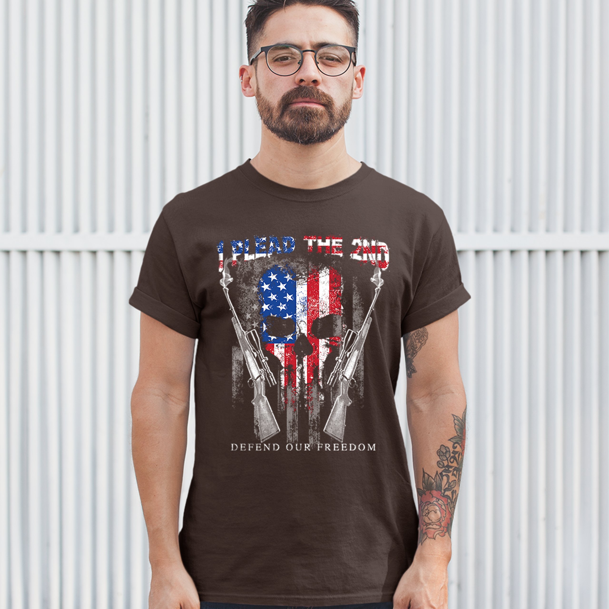 I Plead The 2nd Defend Our Freedom T-shirt American Flag Skull Face Men's Tee - Picture 33 of 49