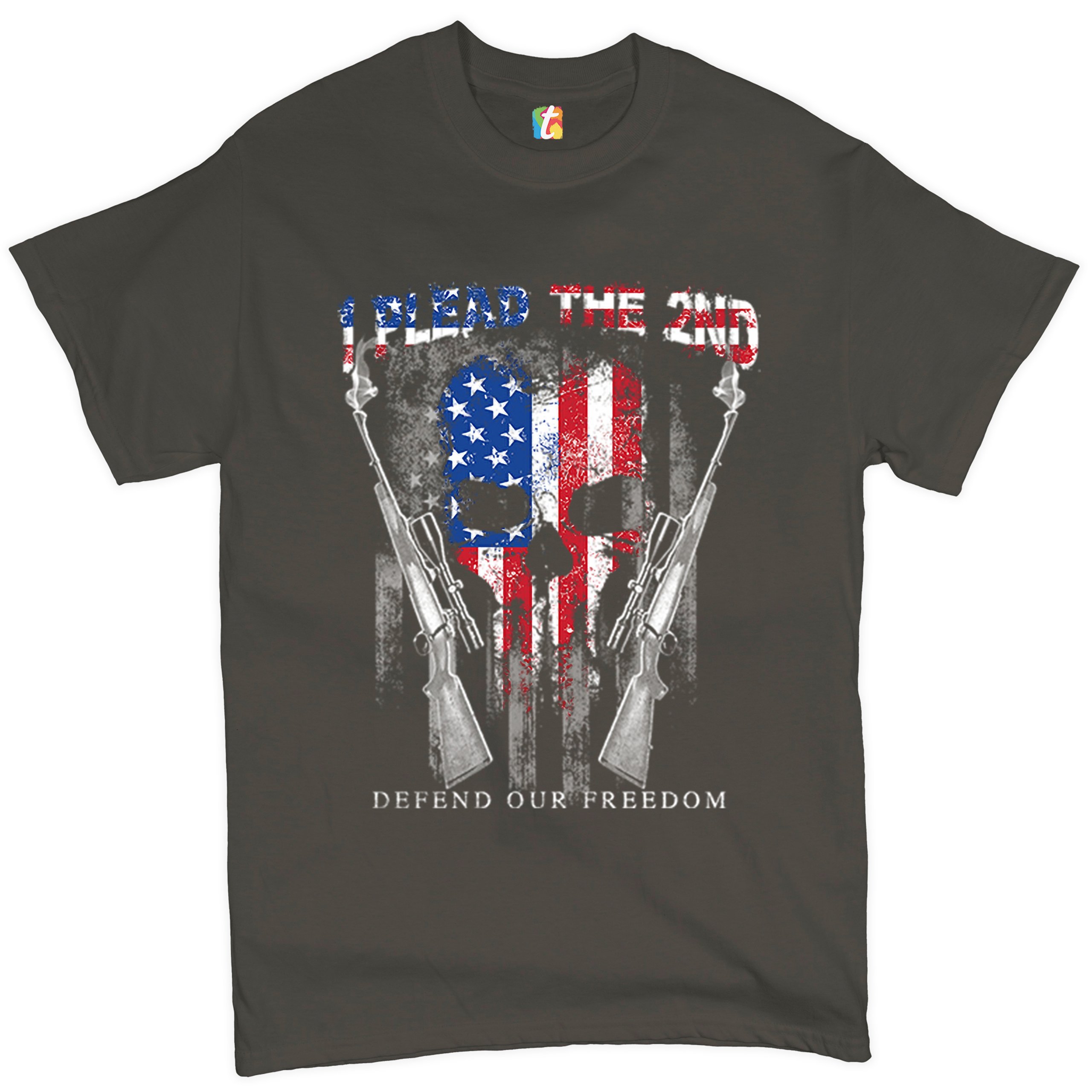 I Plead The 2nd Defend Our Freedom T-shirt American Flag Skull Face Men's Tee - Picture 34 of 49
