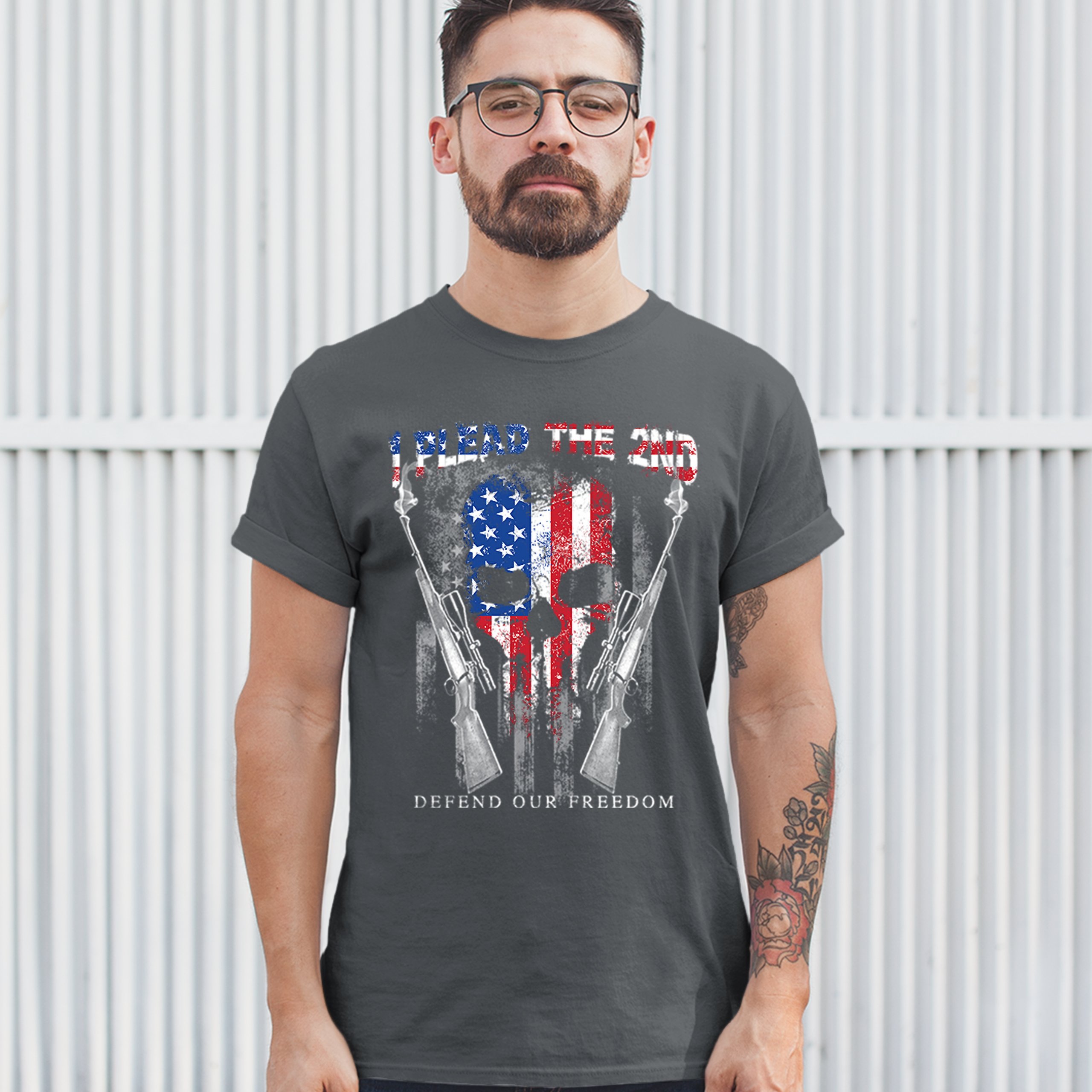 I Plead The 2nd Defend Our Freedom T-shirt American Flag Skull Face Men's Tee - Picture 37 of 49
