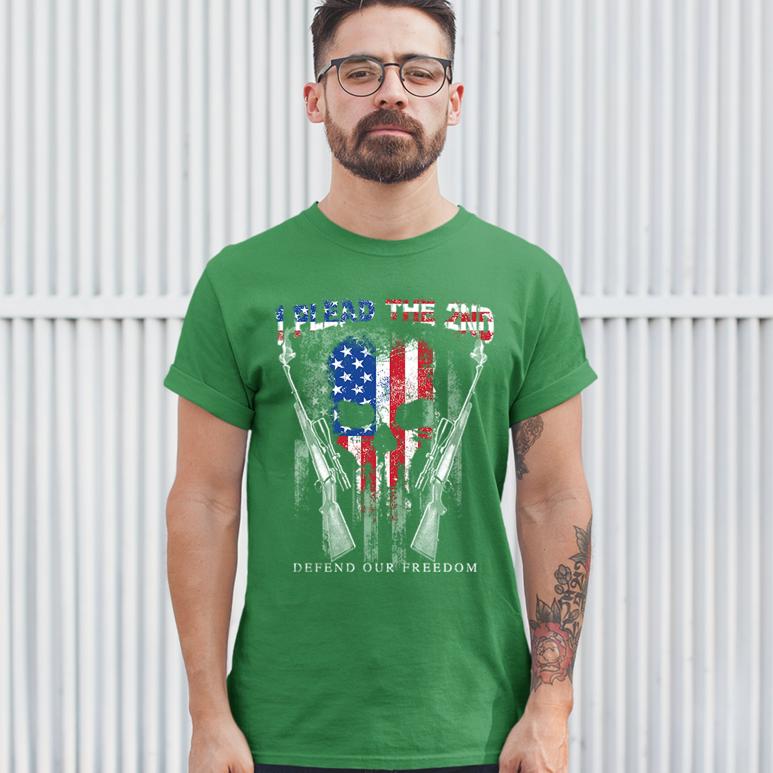I Plead The 2nd Defend Our Freedom T-shirt American Flag Skull Face Men's Tee - Picture 25 of 49