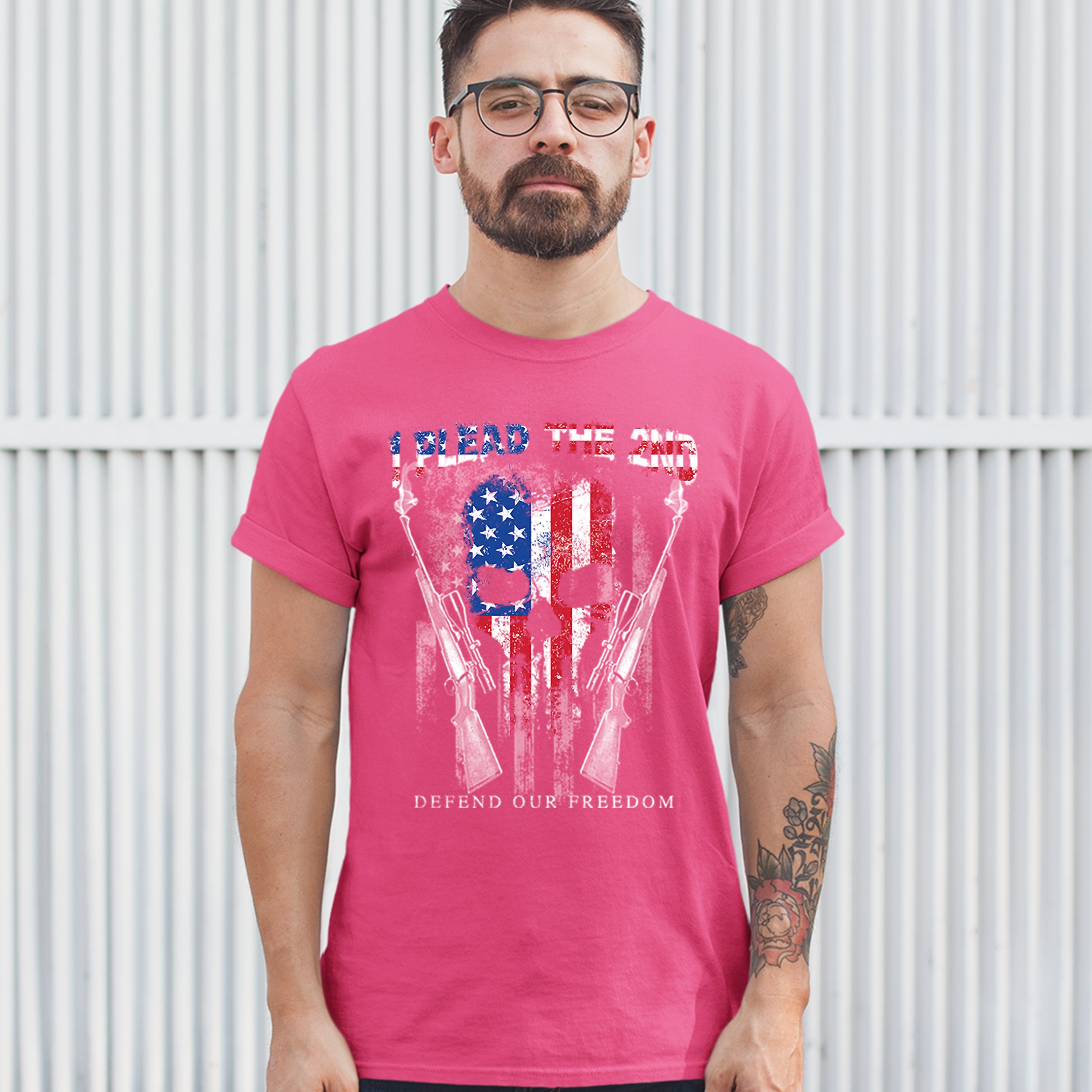 I Plead The 2nd Defend Our Freedom T-shirt American Flag Skull Face Men's Tee - Picture 13 of 49