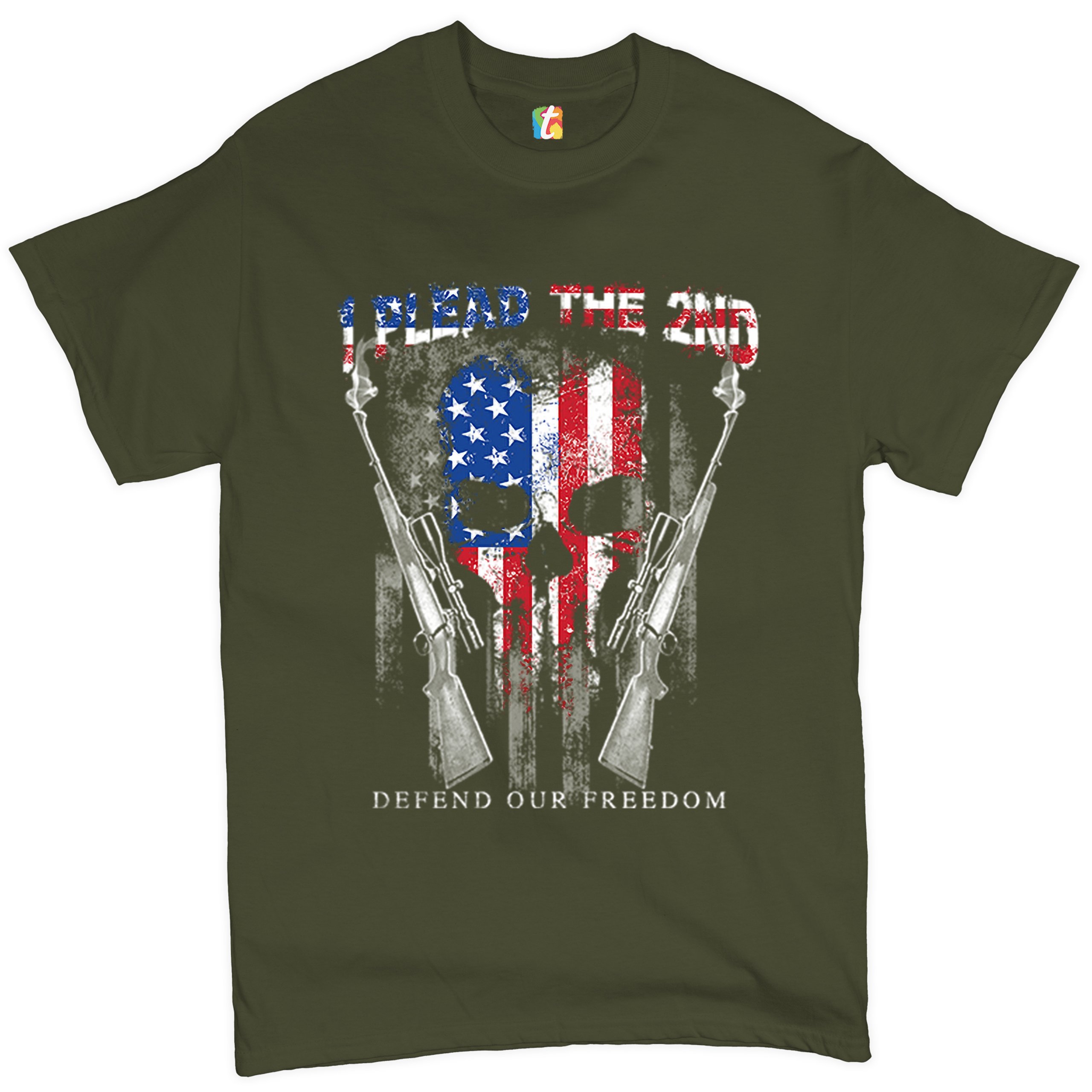 I Plead The 2nd Defend Our Freedom T-shirt American Flag Skull Face Men's Tee - Picture 42 of 49