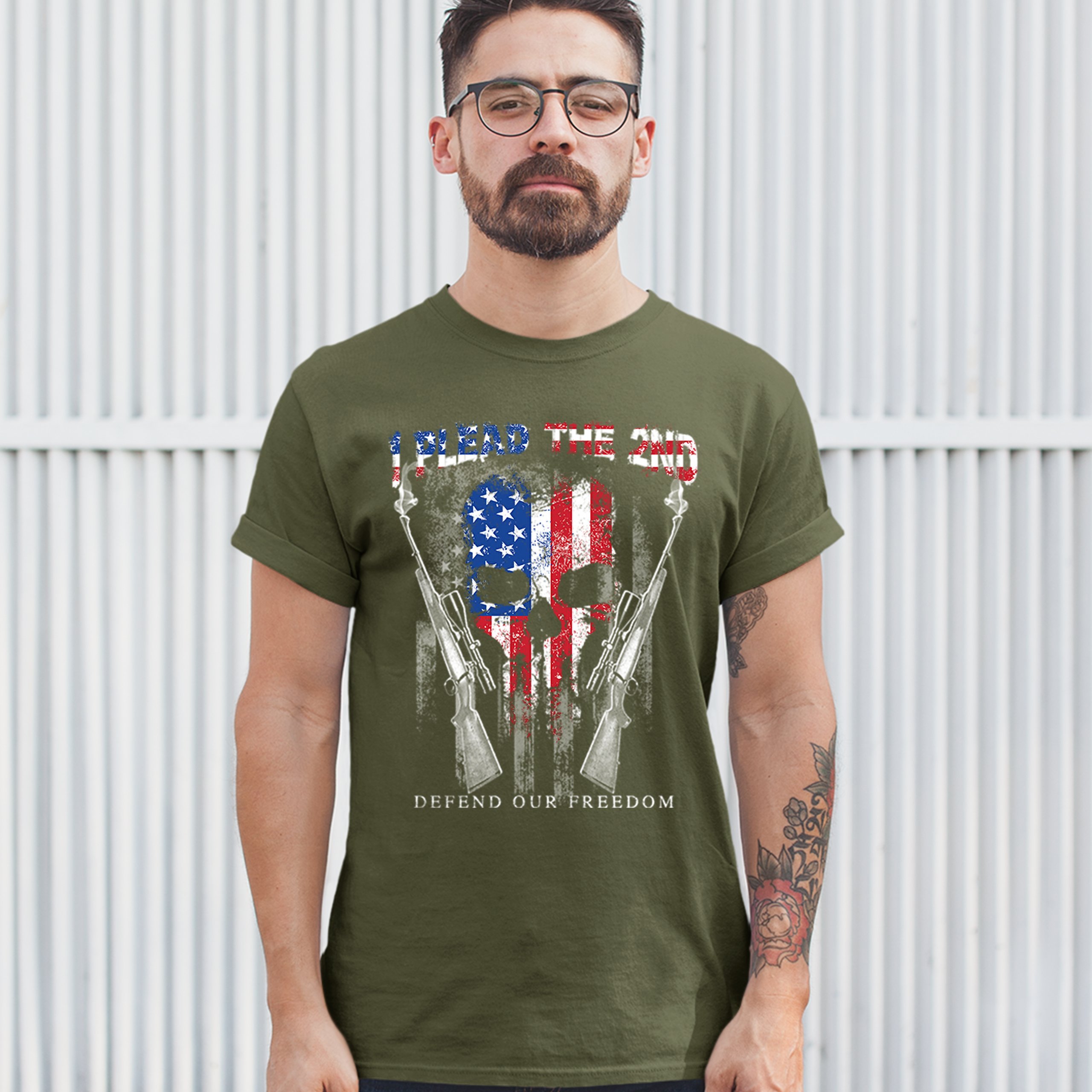 I Plead The 2nd Defend Our Freedom T-shirt American Flag Skull Face Men's Tee - Picture 45 of 49