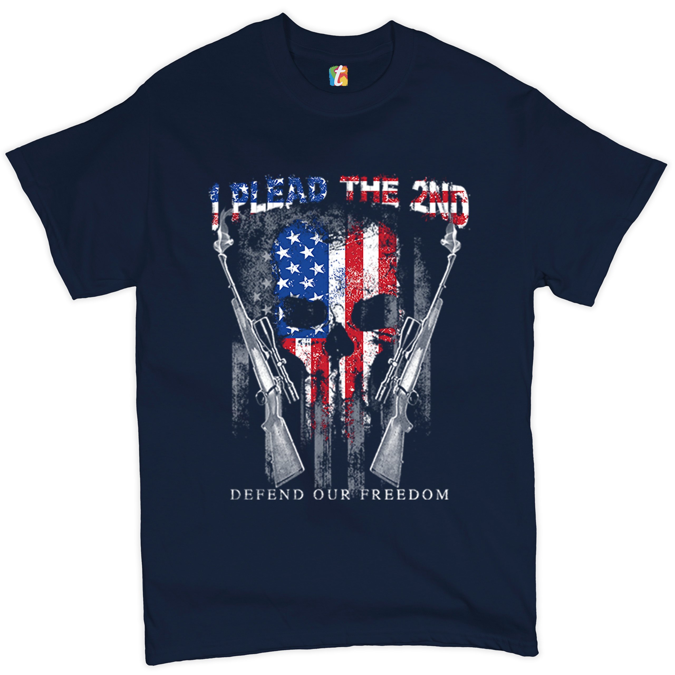 I Plead The 2nd Defend Our Freedom T-shirt American Flag Skull Face Men's Tee - Picture 18 of 49