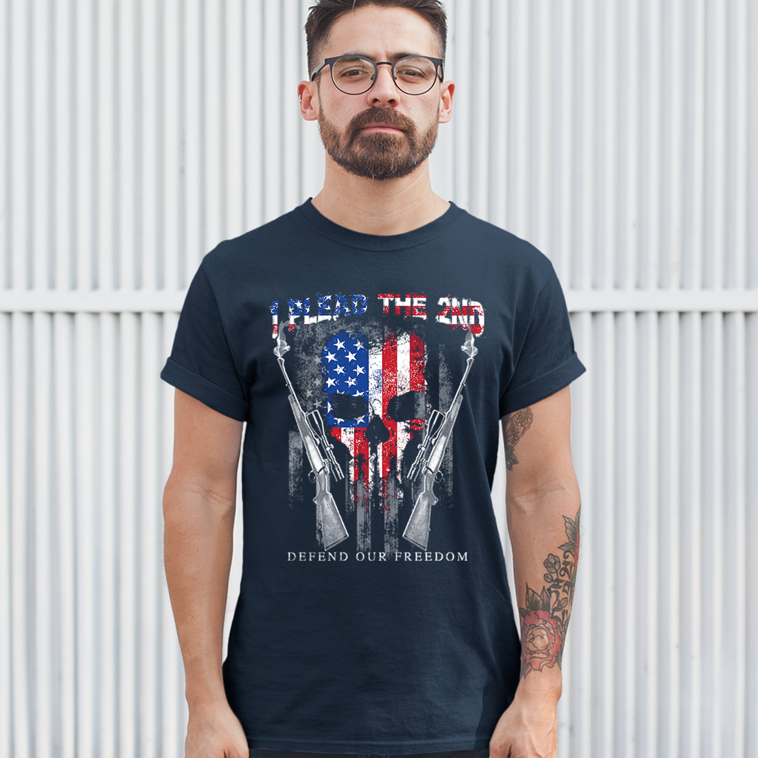 I Plead The 2nd Defend Our Freedom T-shirt American Flag Skull Face Men's Tee - Picture 21 of 49