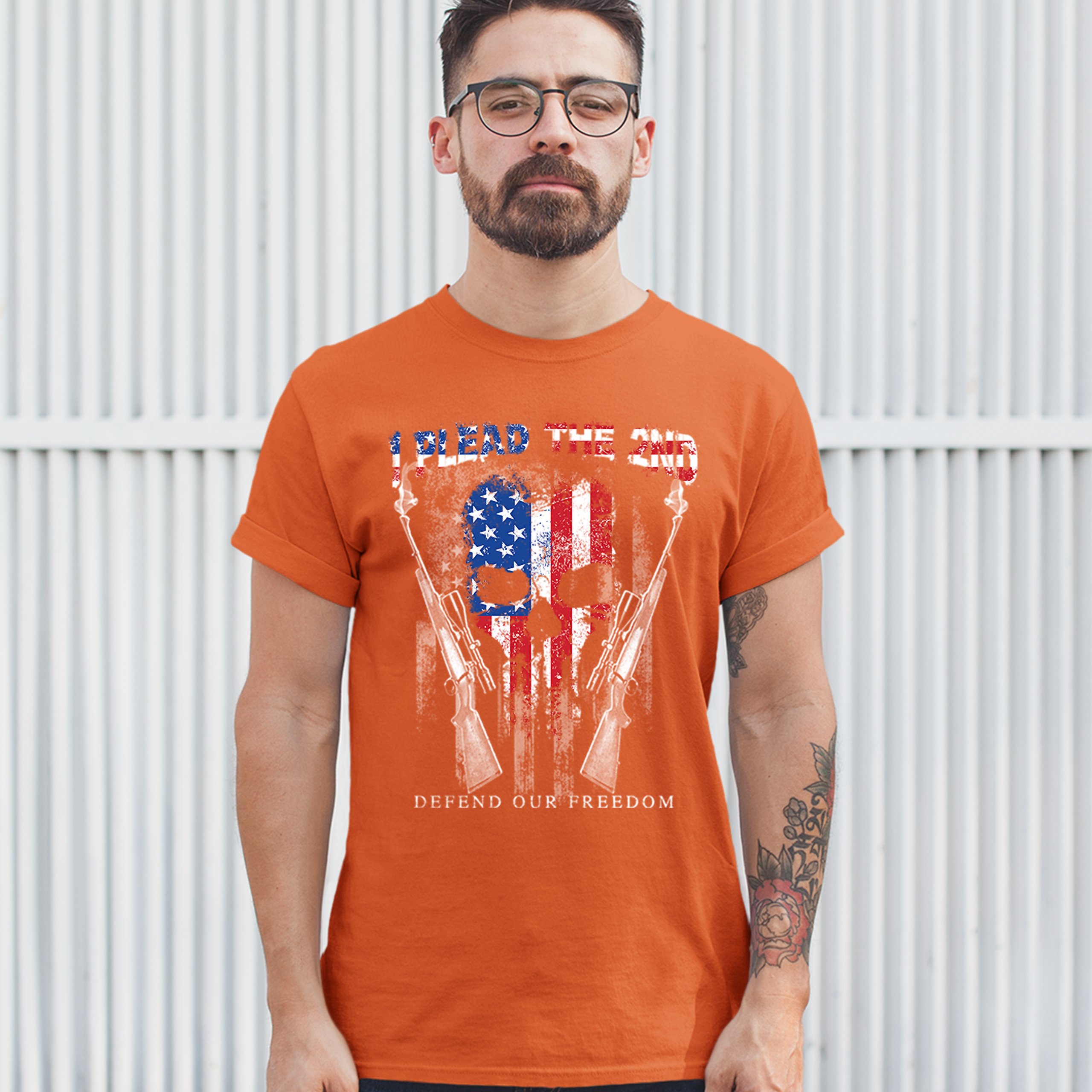 I Plead The 2nd Defend Our Freedom T-shirt American Flag Skull Face Men's Tee - Picture 9 of 49
