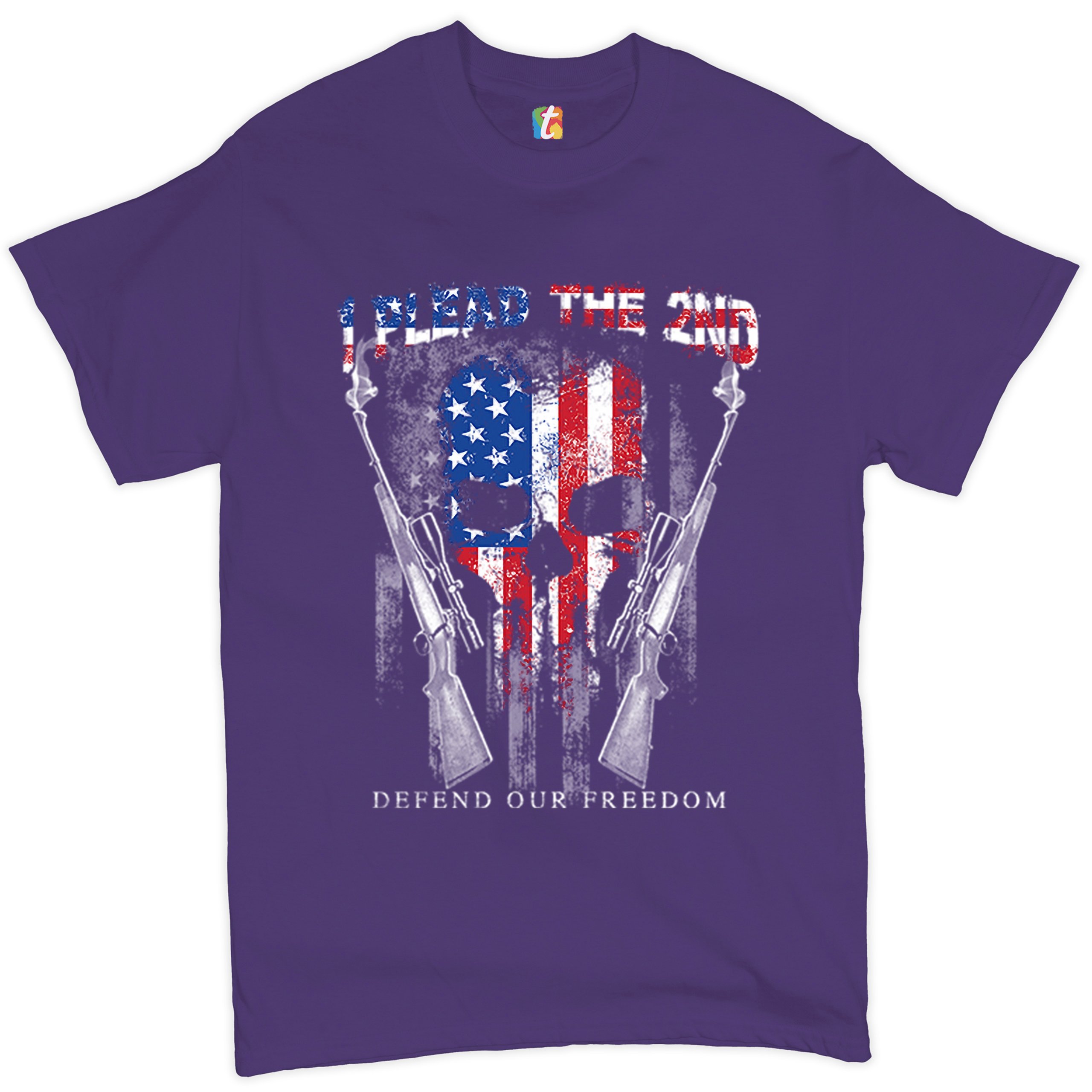I Plead The 2nd Defend Our Freedom T-shirt American Flag Skull Face Men's Tee - Picture 14 of 49