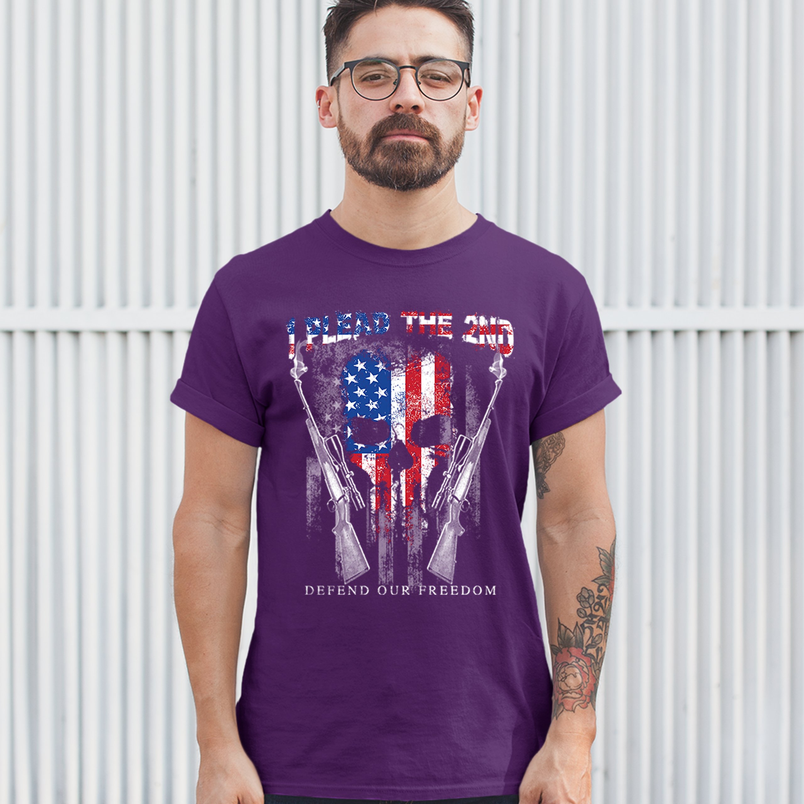 I Plead The 2nd Defend Our Freedom T-shirt American Flag Skull Face Men's Tee - Picture 17 of 49