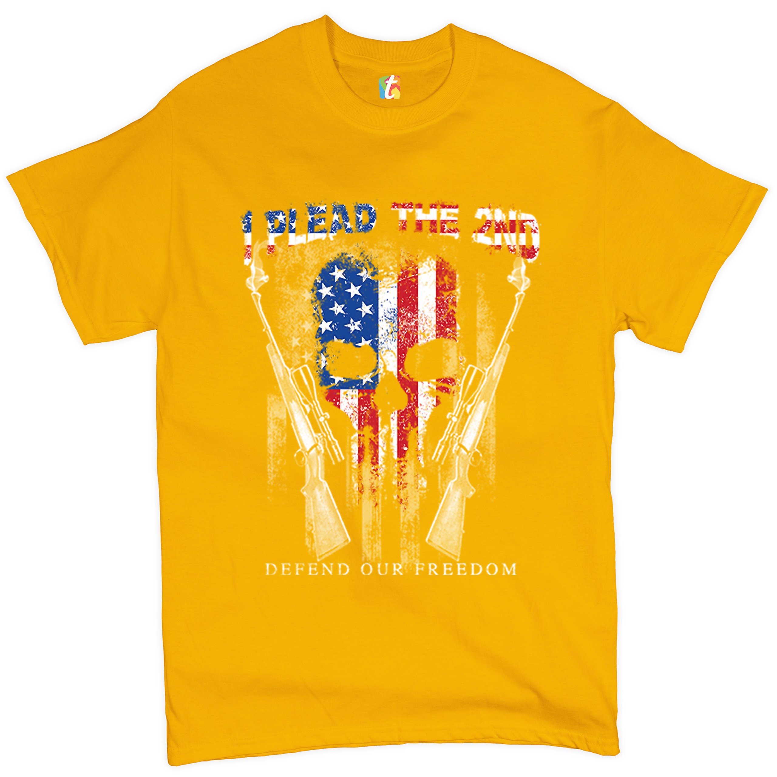 I Plead The 2nd Defend Our Freedom T-shirt American Flag Skull Face Men's Tee - Picture 46 of 49