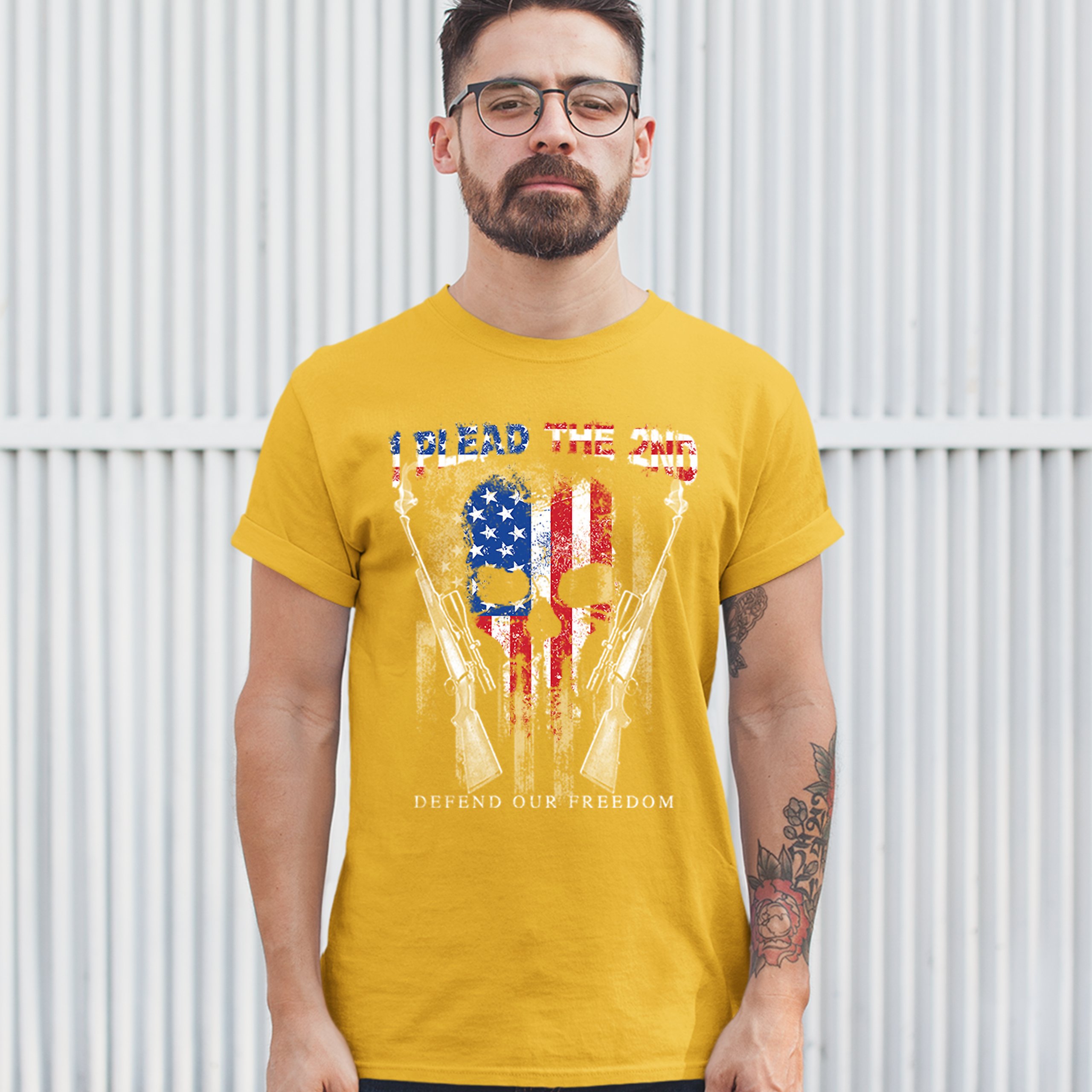 I Plead The 2nd Defend Our Freedom T-shirt American Flag Skull Face Men's Tee - Picture 49 of 49