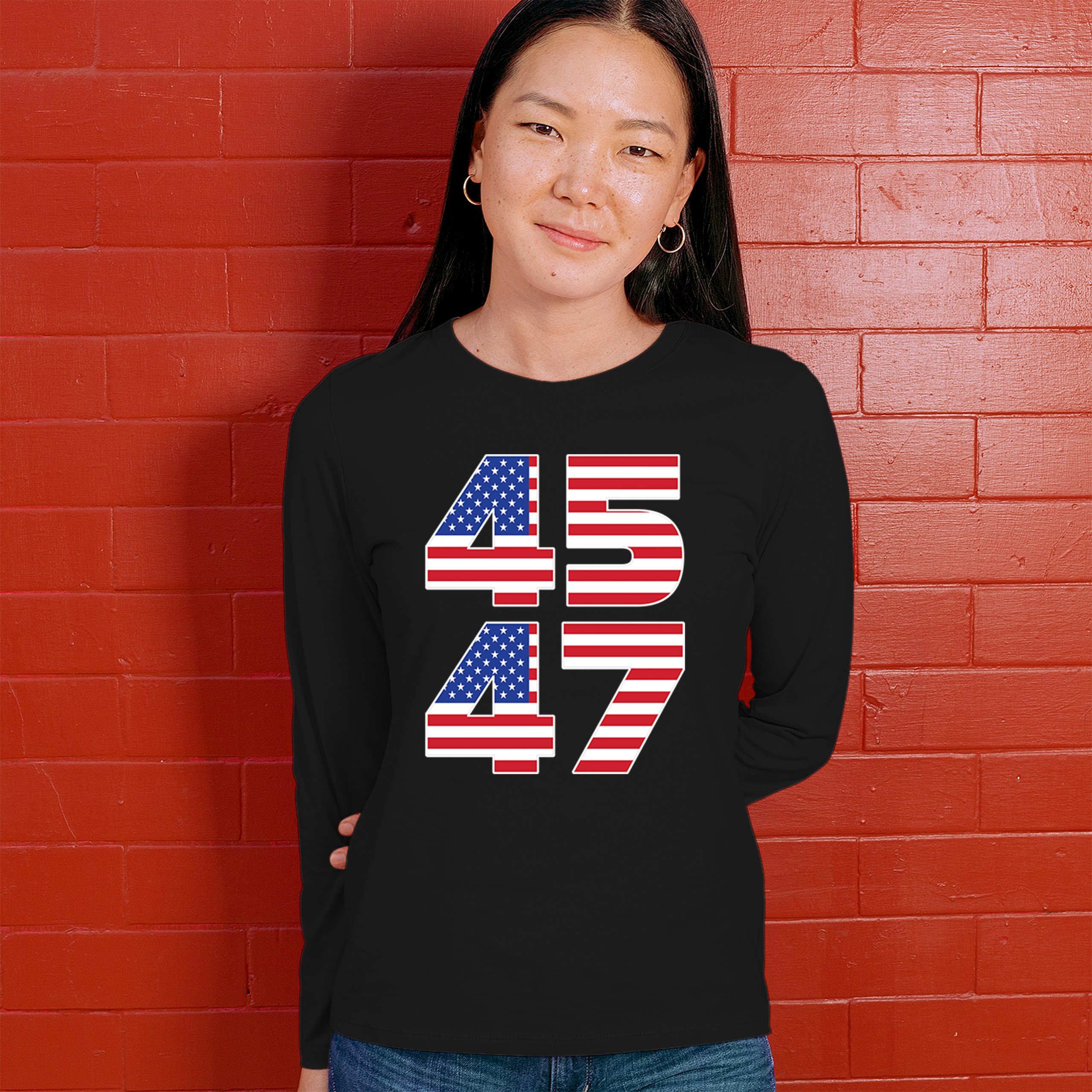 Donald Trump 45 47 Women's Long Sleeve T-shirt President MAGA America First FJB