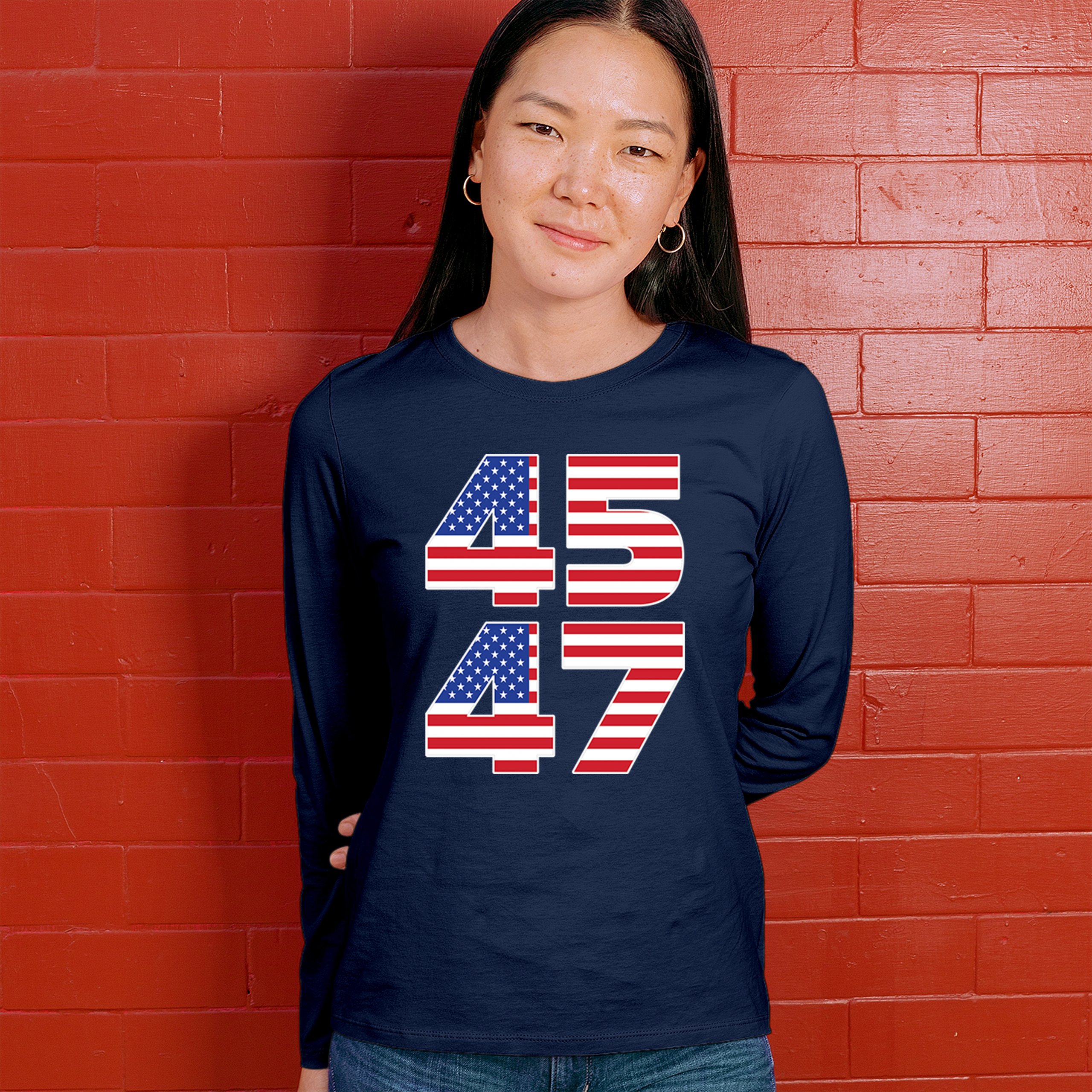 Donald Trump 45 47 Women's Long Sleeve T-shirt President MAGA America First FJB