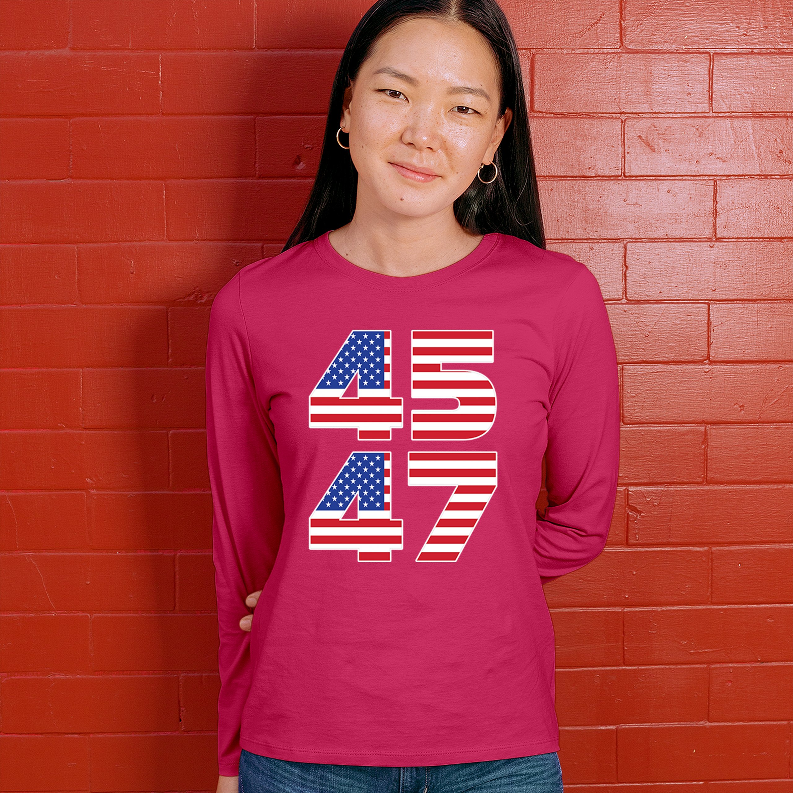 Donald Trump 45 47 Women's Long Sleeve T-shirt President MAGA America First FJB