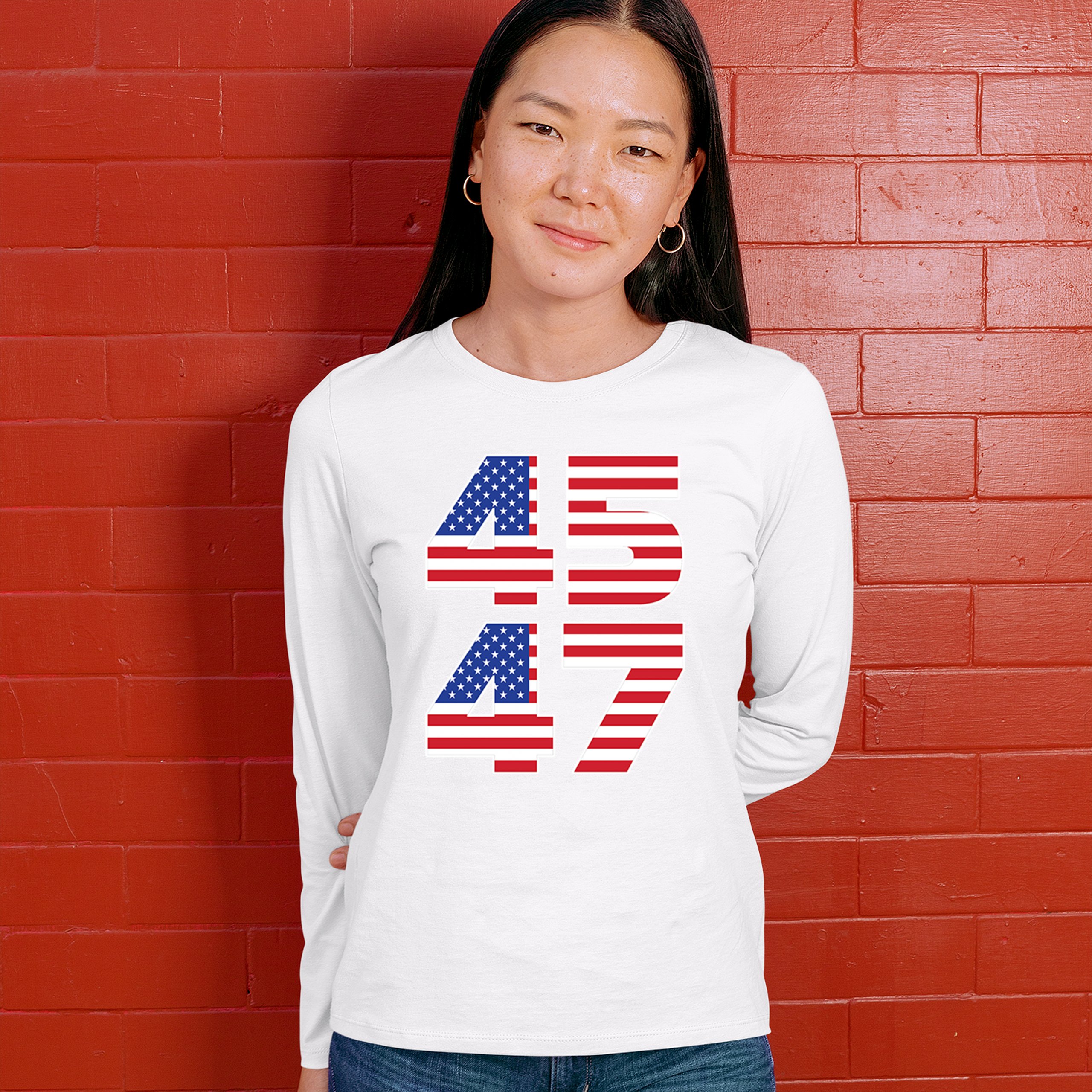 Donald Trump 45 47 Women's Long Sleeve T-shirt President MAGA America First FJB