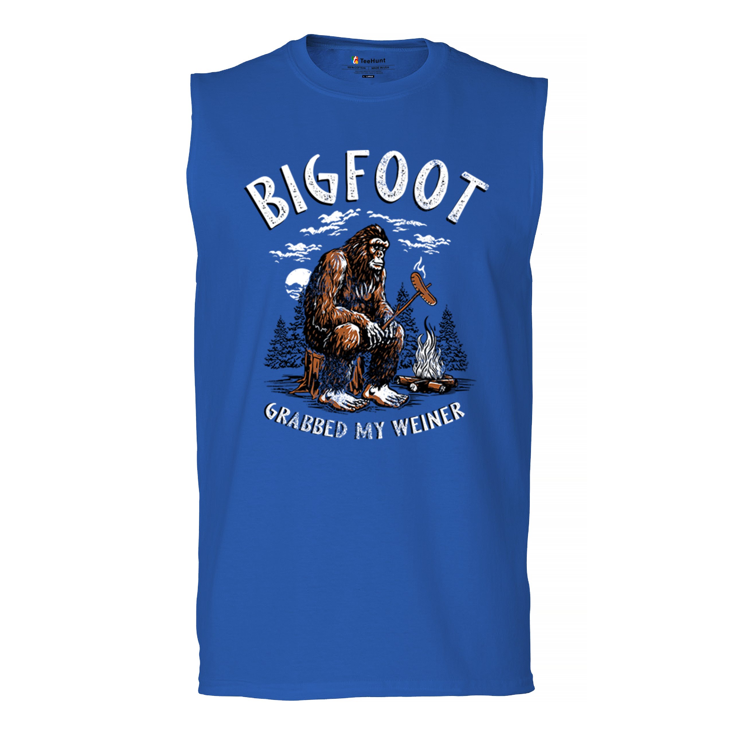 Bigfoot Grabbed My Weiner Muscle Shirt Funny Sasquatch Grill Sausage BBQ Men’s