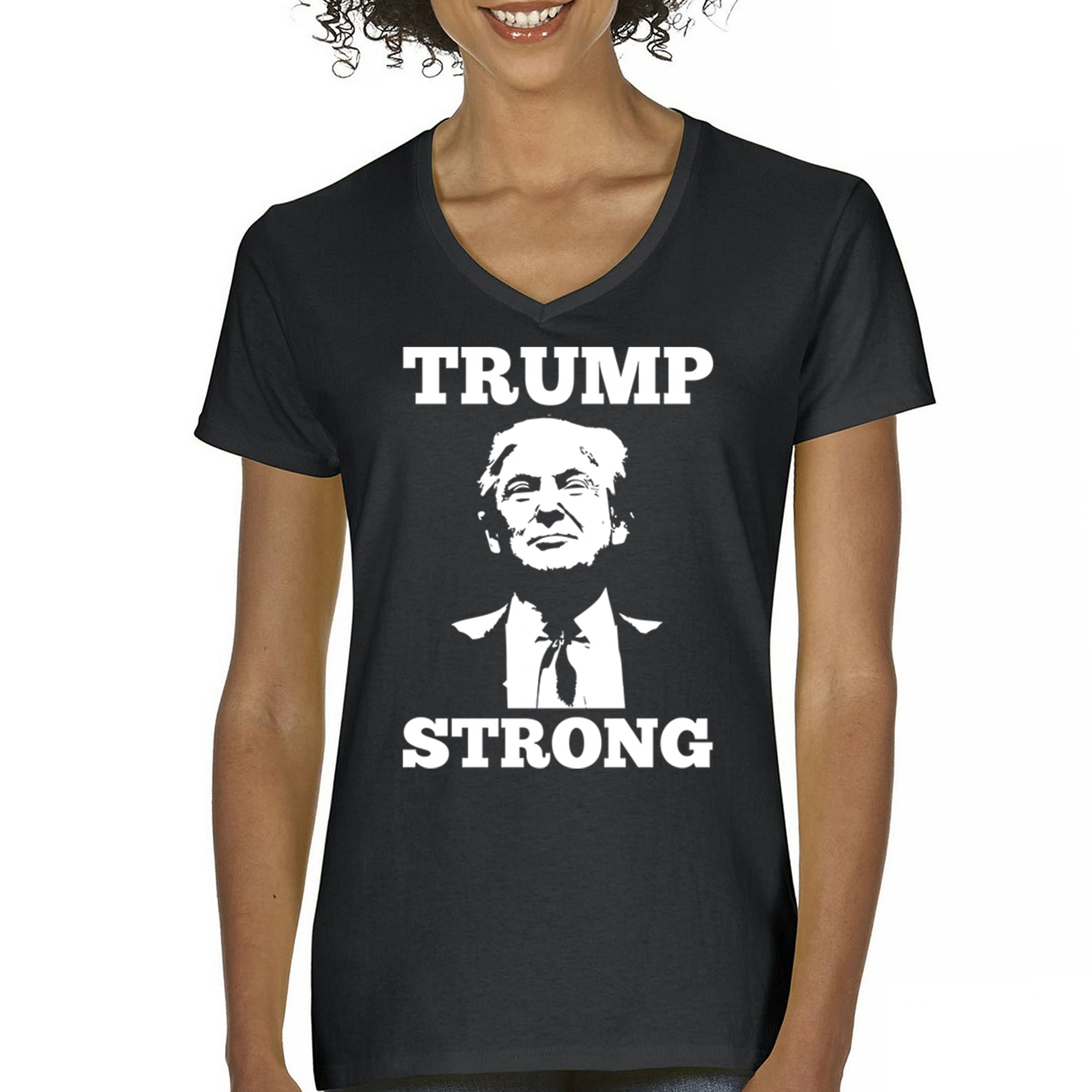 Trump Strong 2024 Women's V-Neck T-shirt President MAGA America First FJB Tee - Picture 2 of 50