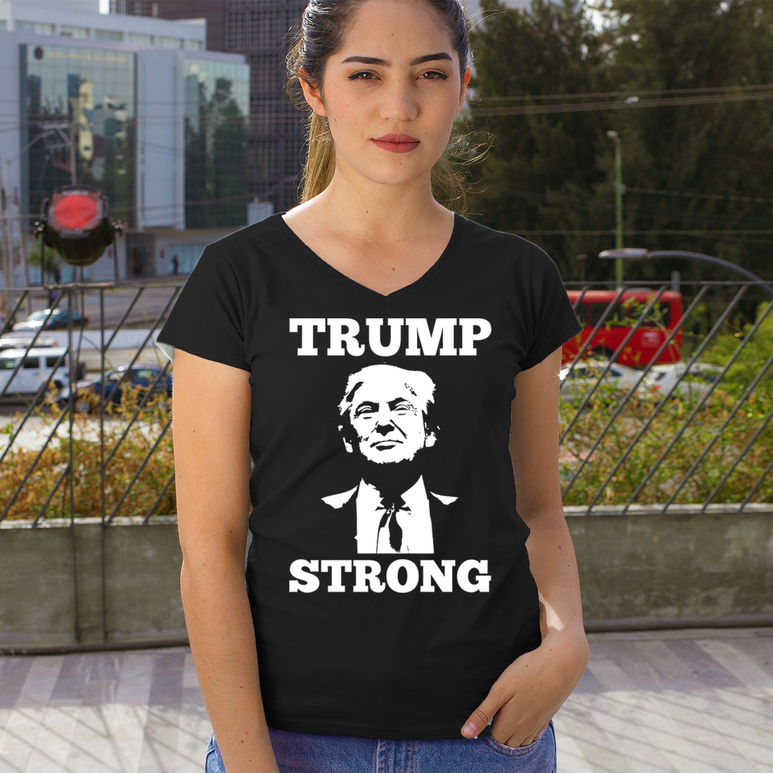 Trump Strong 2024 Women's V-Neck T-shirt President MAGA America First FJB Tee - Picture 5 of 50
