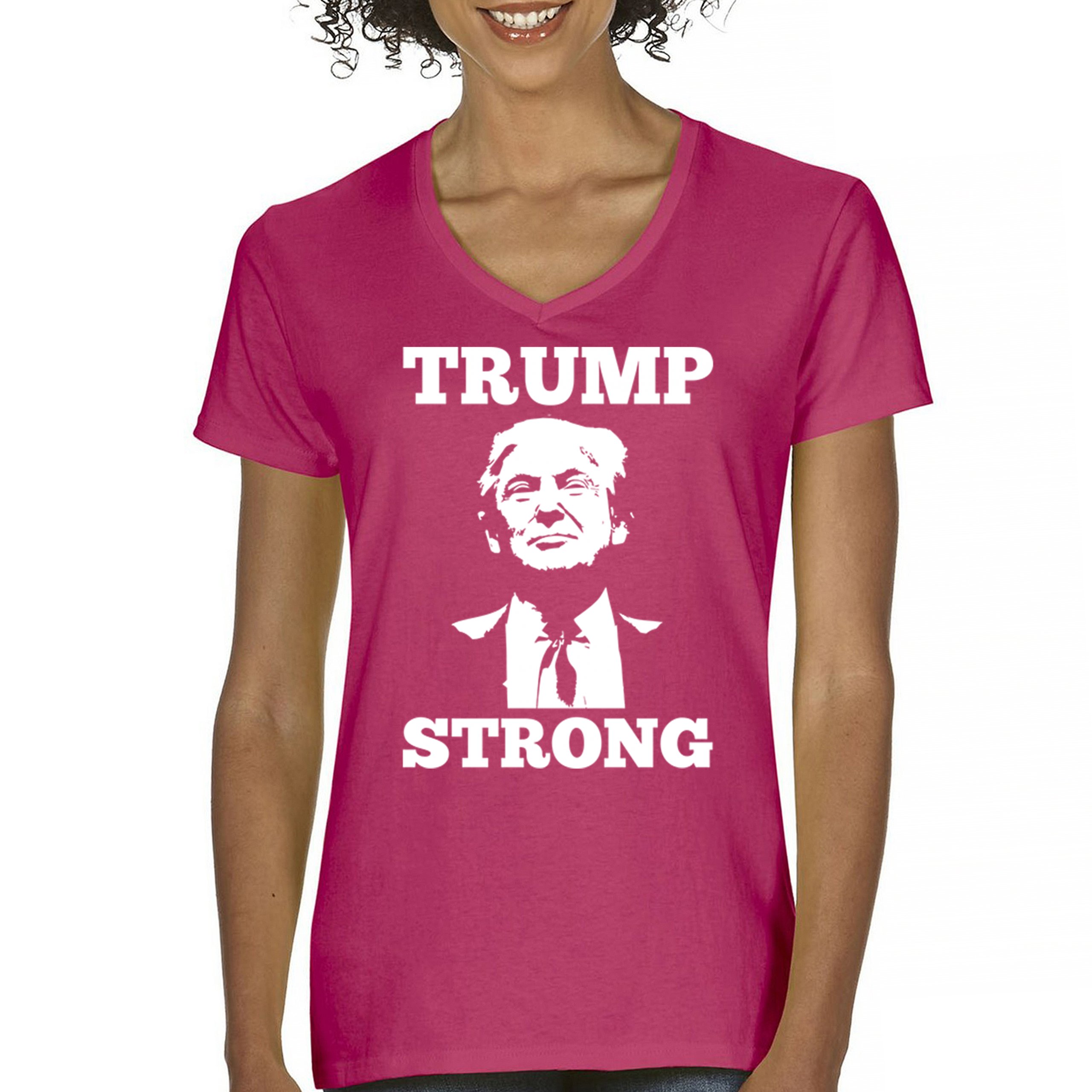 Trump Strong 2024 Women's V-Neck T-shirt President MAGA America First FJB Tee - Picture 44 of 50