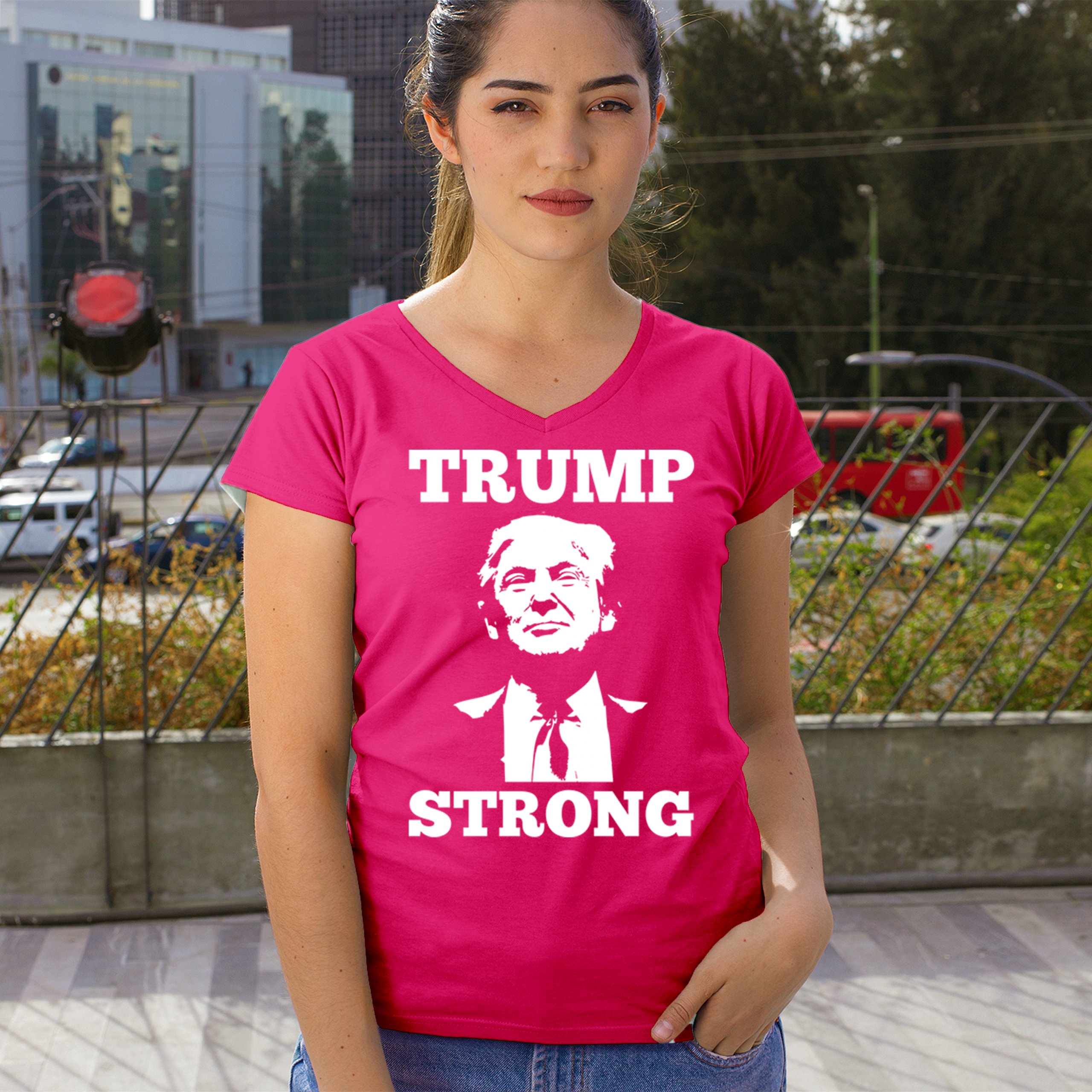 Trump Strong 2024 Women's V-Neck T-shirt President MAGA America First FJB Tee - Picture 47 of 50