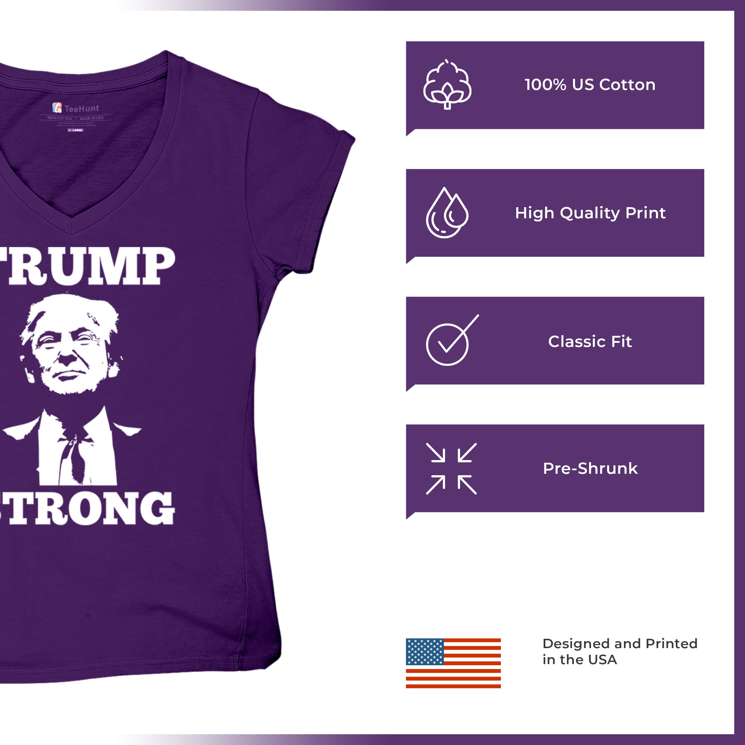 Trump Strong 2024 Women's V-Neck T-shirt President MAGA America First FJB Tee - Picture 14 of 50