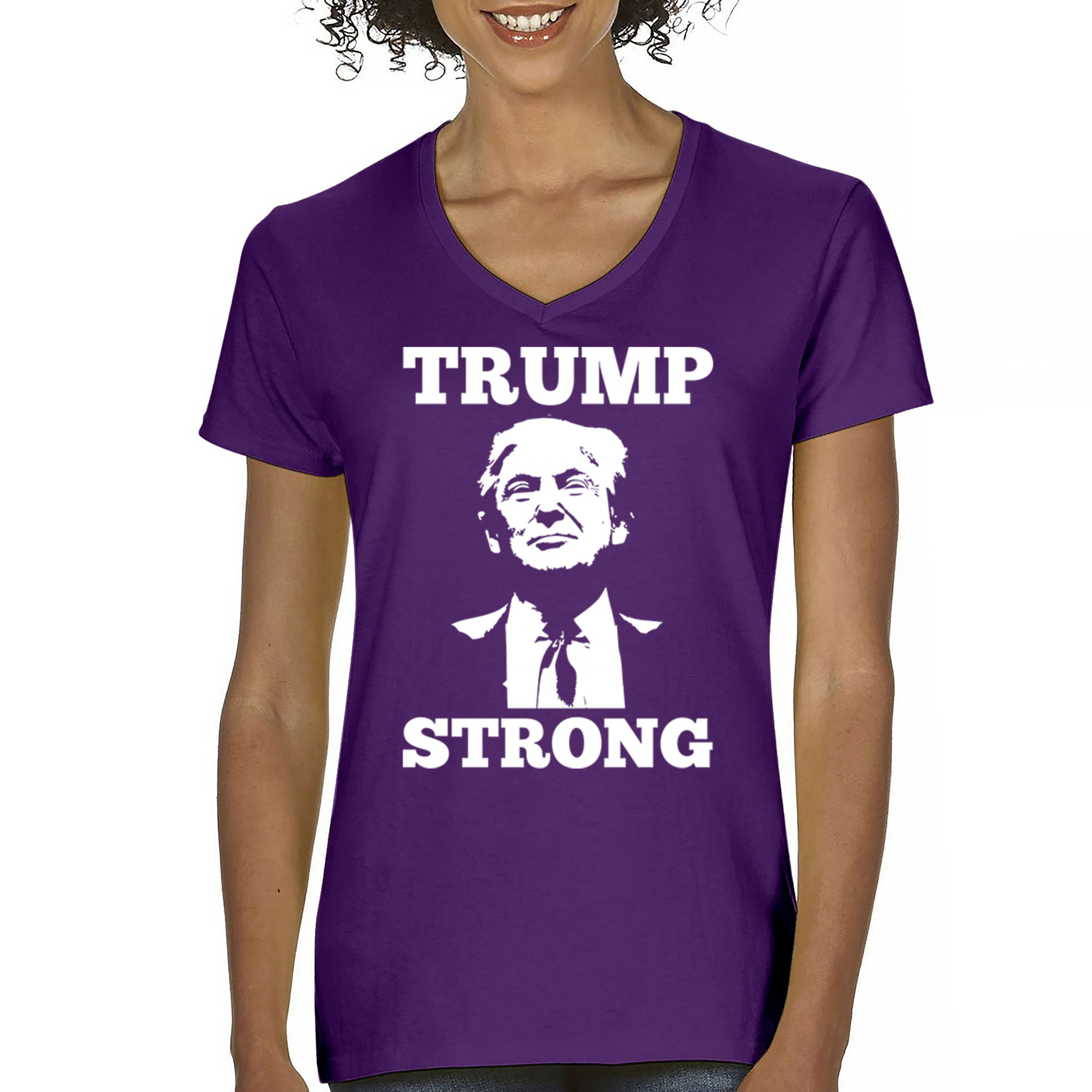 Trump Strong 2024 Women's V-Neck T-shirt President MAGA America First FJB Tee - Picture 9 of 50
