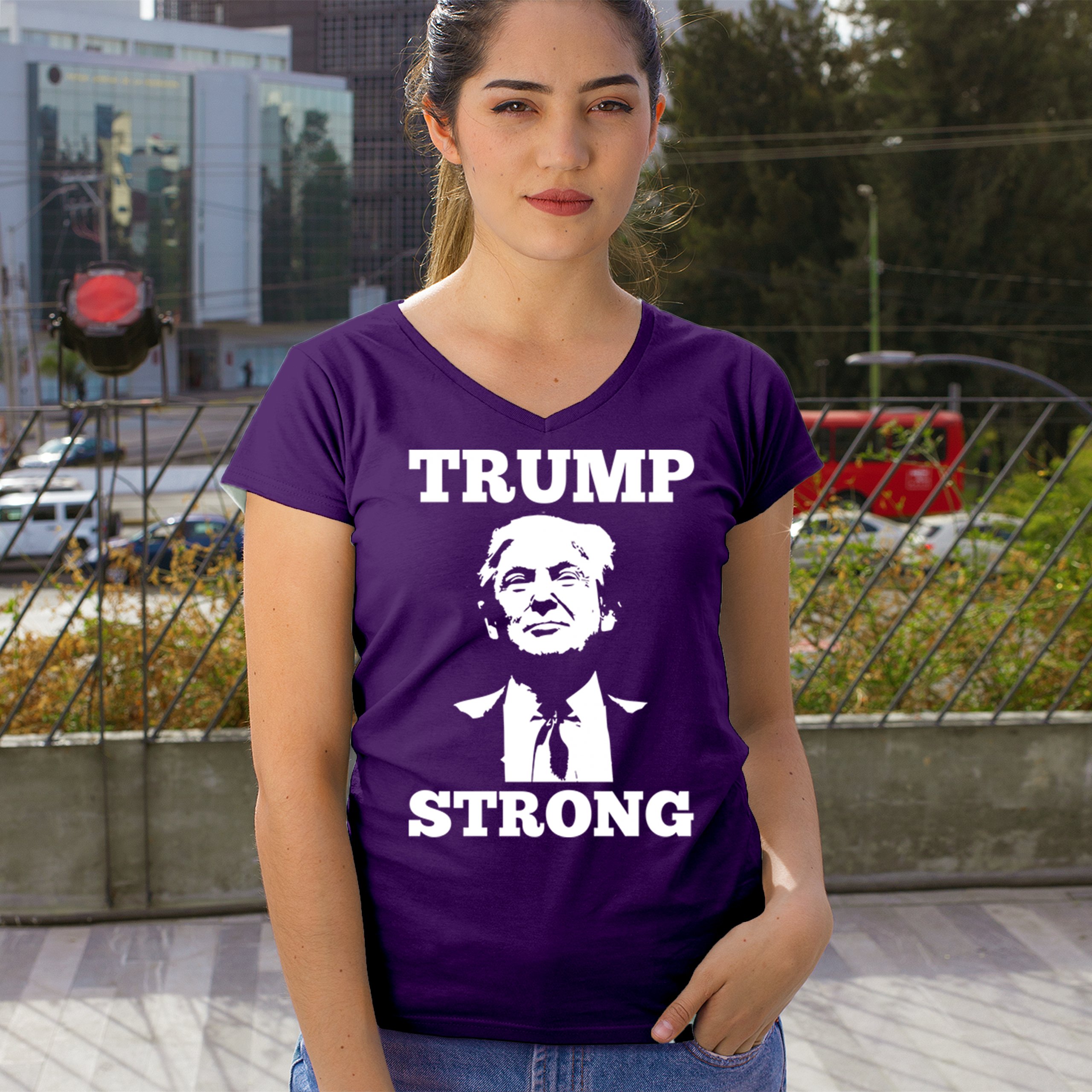 Trump Strong 2024 Women's V-Neck T-shirt President MAGA America First FJB Tee - Picture 12 of 50