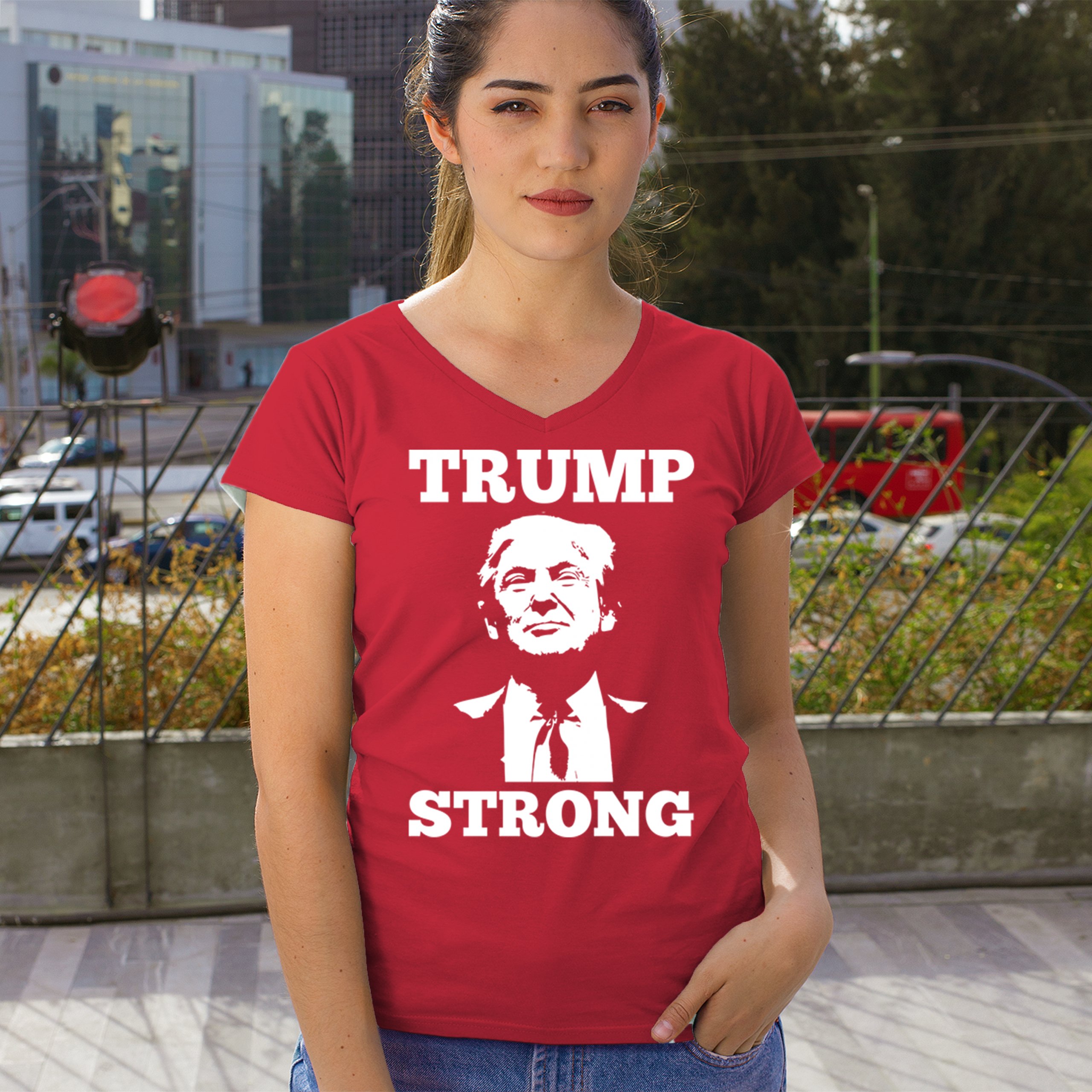 Trump Strong 2024 Women's V-Neck T-shirt President MAGA America First FJB Tee - Picture 19 of 50