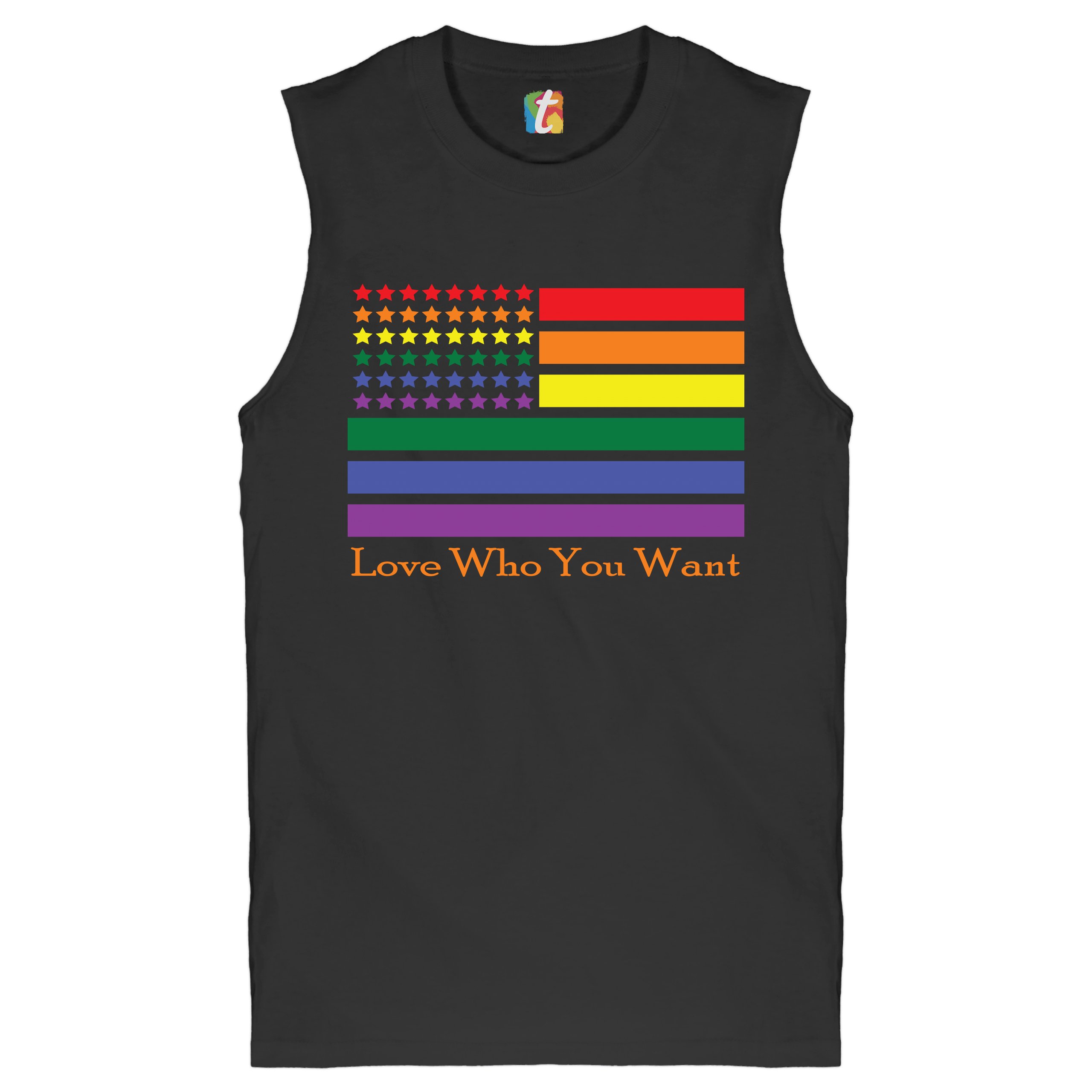 Love Who You Want Muscle Shirt American Gay Pride Rainbow Flag LGBT Men’s