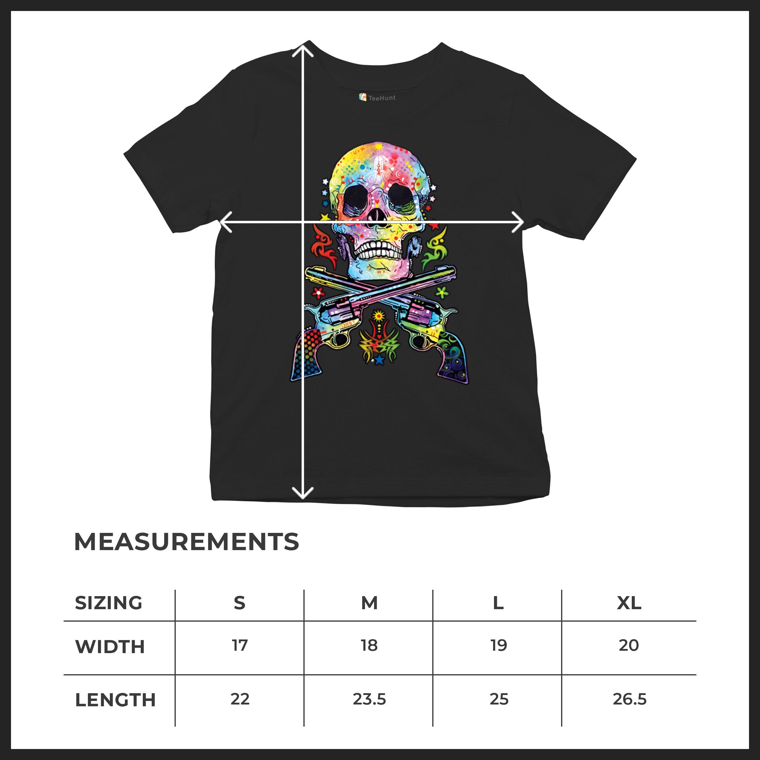 Dean Russo Art Skull and Guns Youth T-shirt Colorful 2nd Amendment Kids - Picture 8 of 50