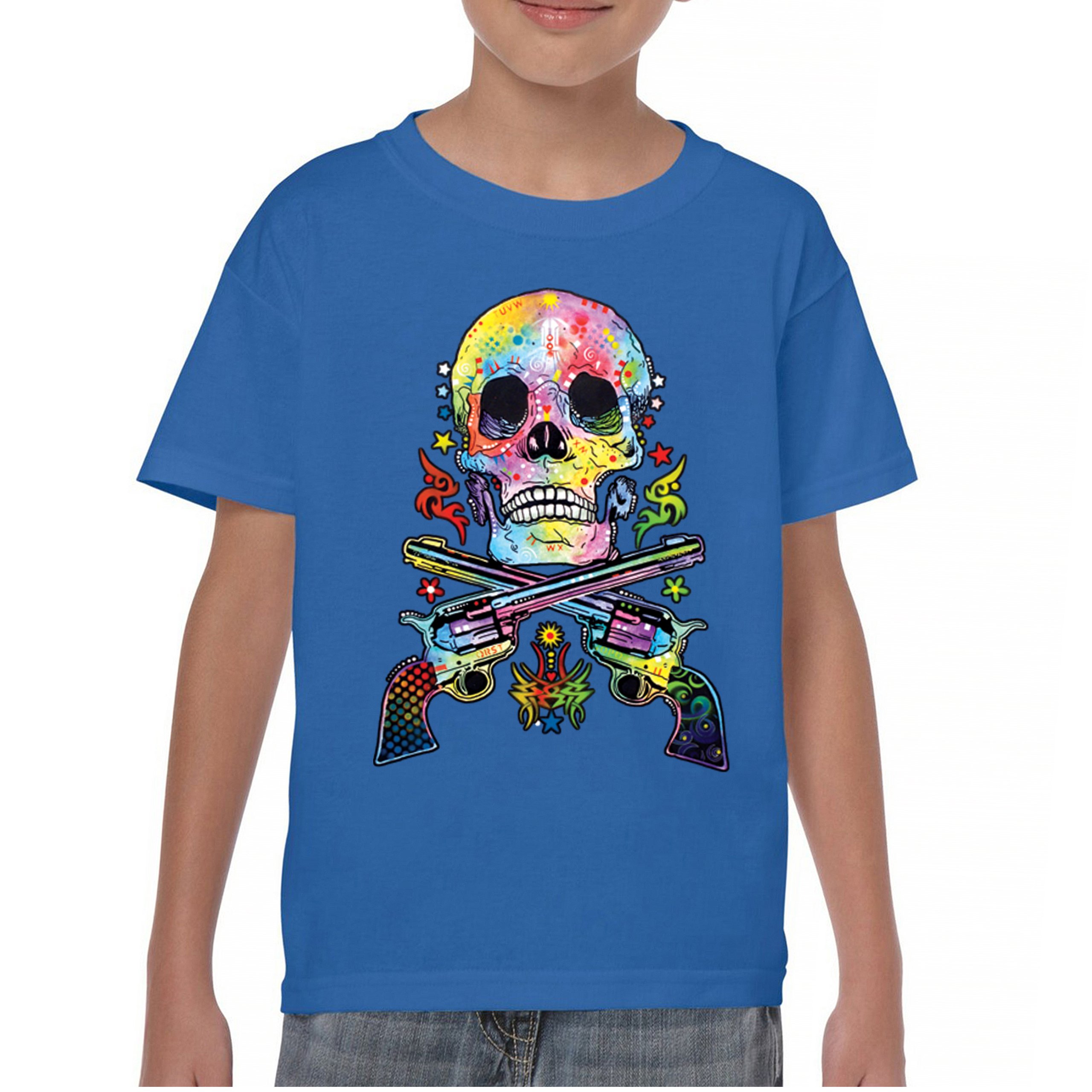 Dean Russo Art Skull and Guns Youth T-shirt Colorful 2nd Amendment Kids - Picture 37 of 50