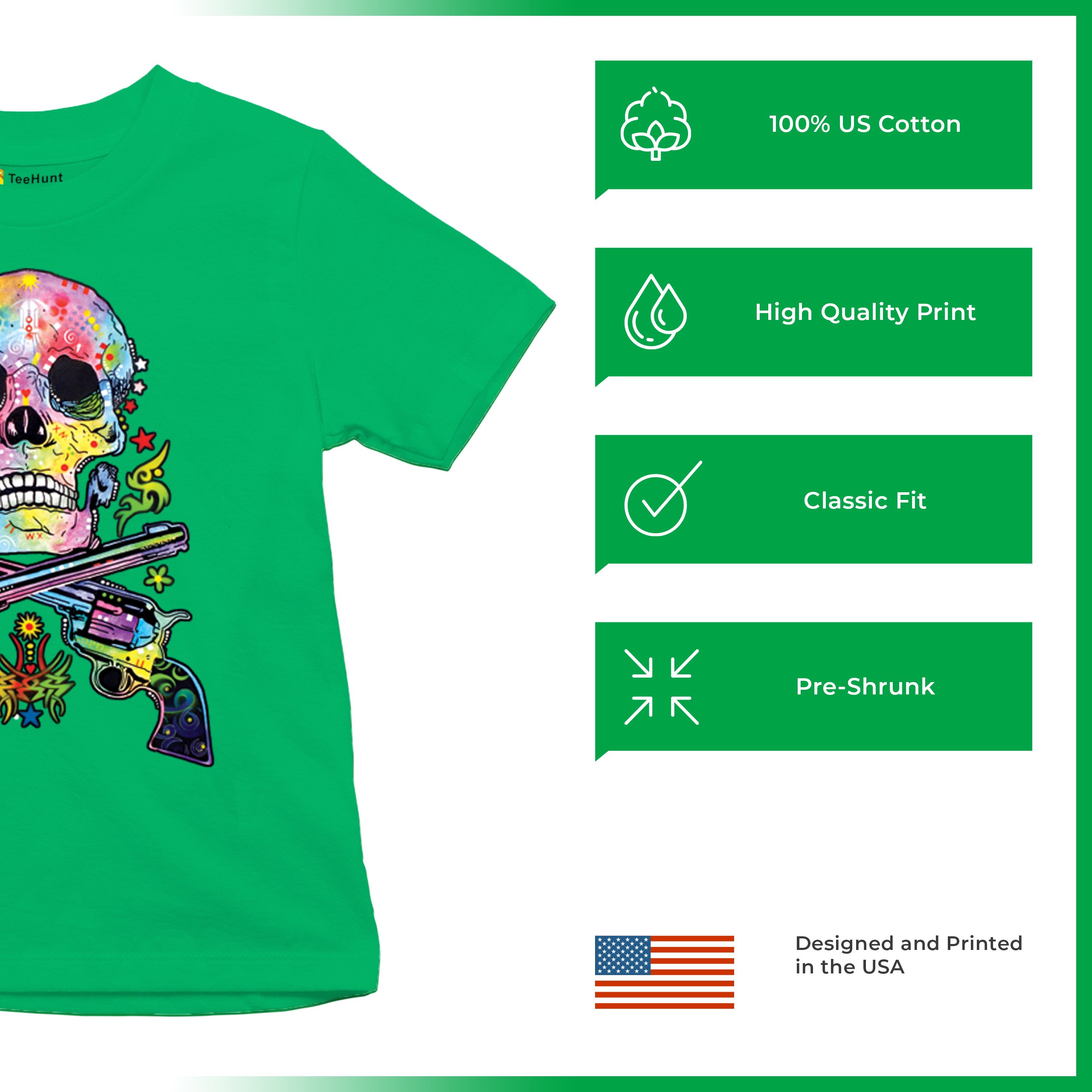Dean Russo Art Skull and Guns Youth T-shirt Colorful 2nd Amendment Kids - Picture 35 of 50