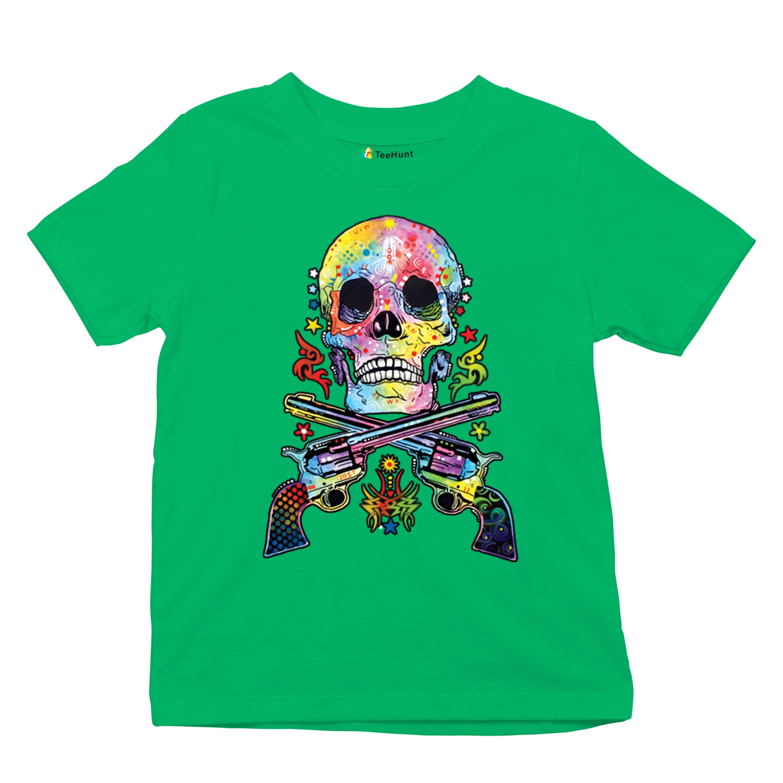 Dean Russo Art Skull and Guns Youth T-shirt Colorful 2nd Amendment Kids - Picture 34 of 50