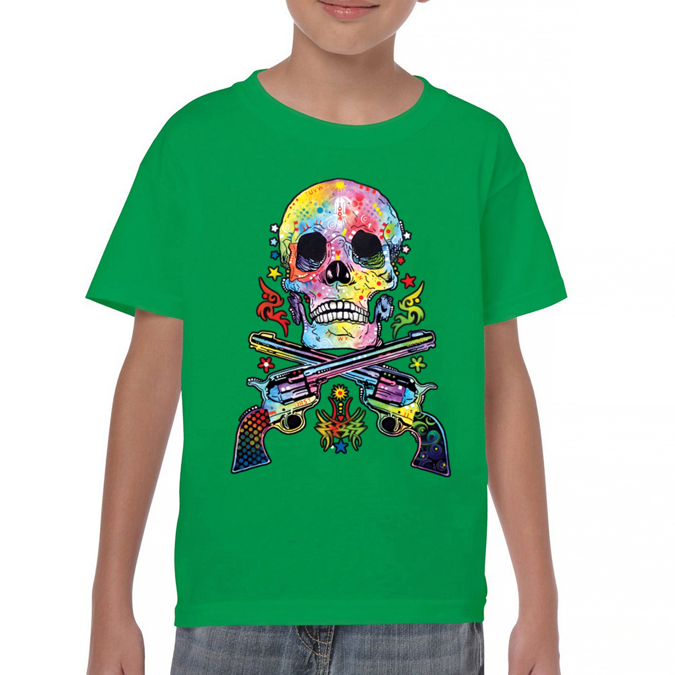 Dean Russo Art Skull and Guns Youth T-shirt Colorful 2nd Amendment Kids - Picture 30 of 50
