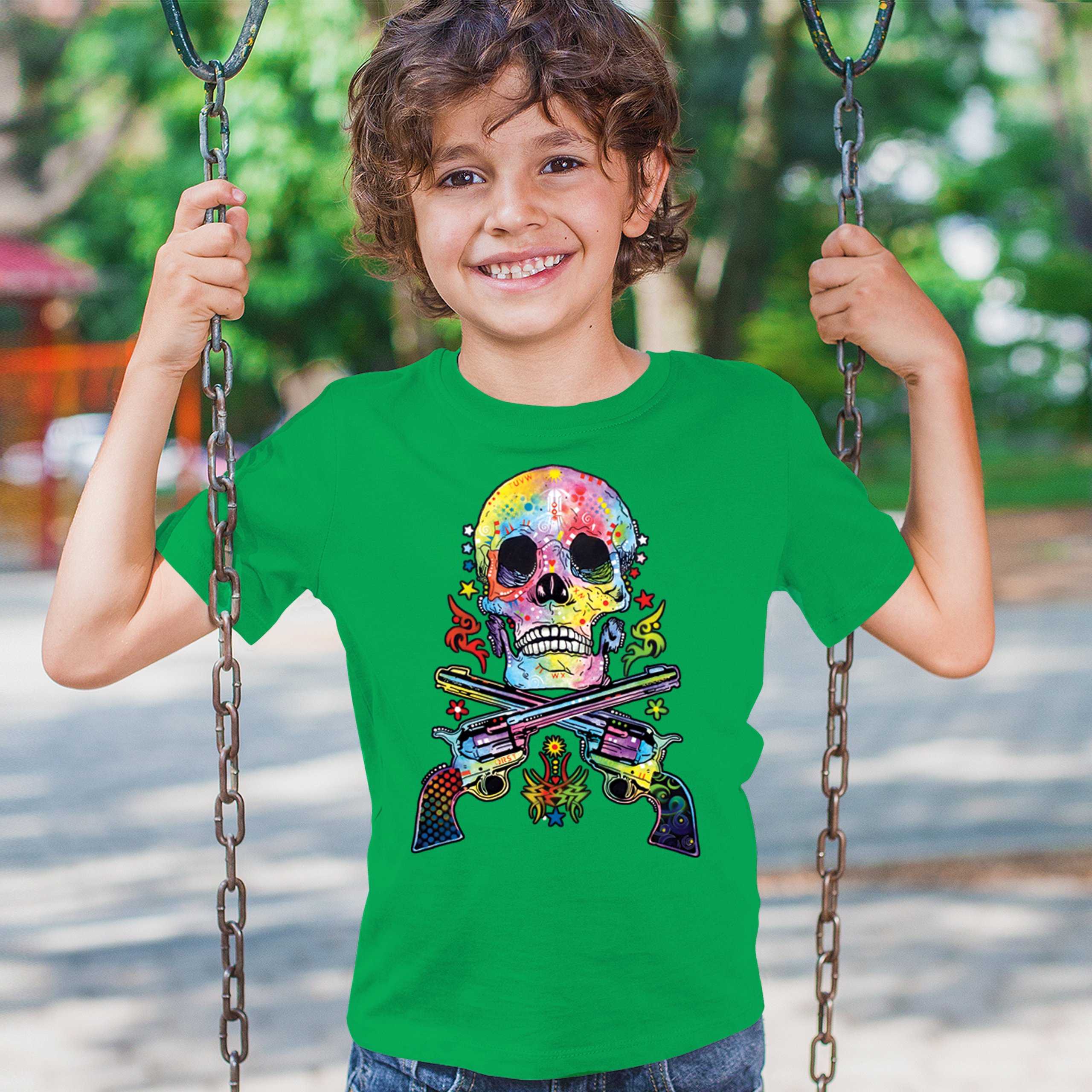 Dean Russo Art Skull and Guns Youth T-shirt Colorful 2nd Amendment Kids - Picture 33 of 50
