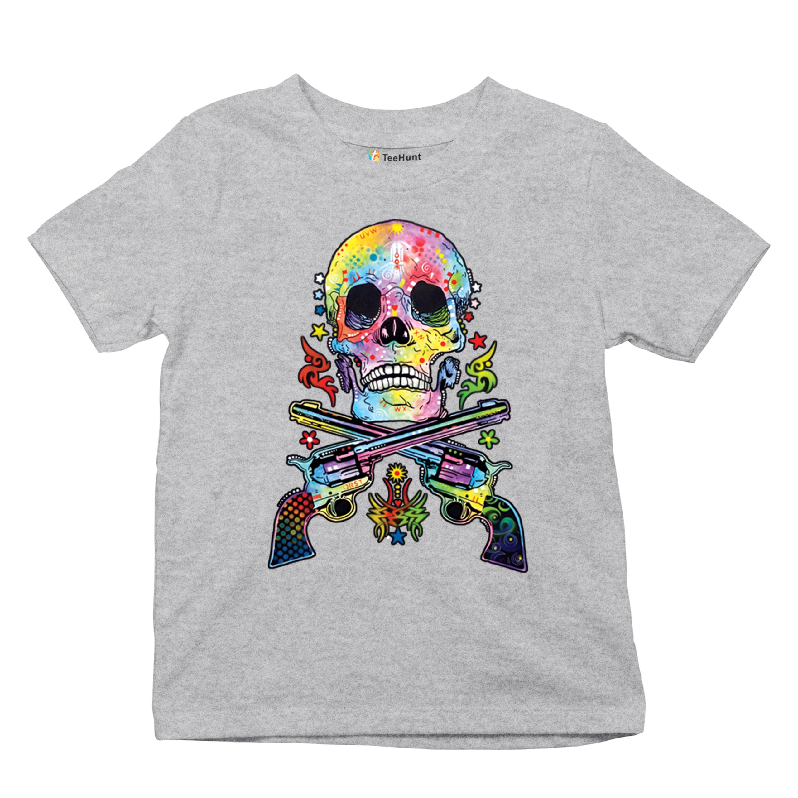 Dean Russo Art Skull and Guns Youth T-shirt Colorful 2nd Amendment Kids - Picture 13 of 50
