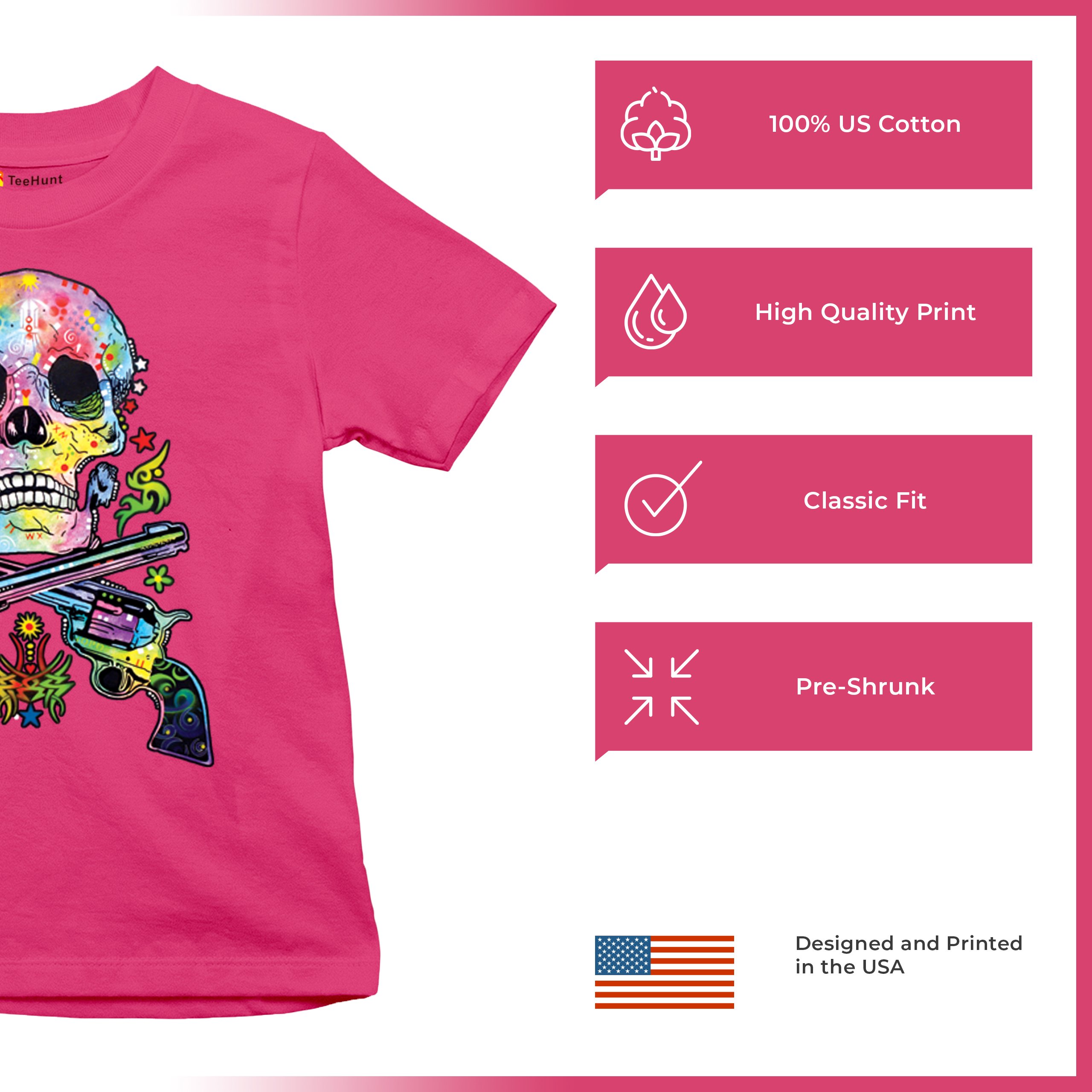 Dean Russo Art Skull and Guns Youth T-shirt Colorful 2nd Amendment Kids - Picture 49 of 50