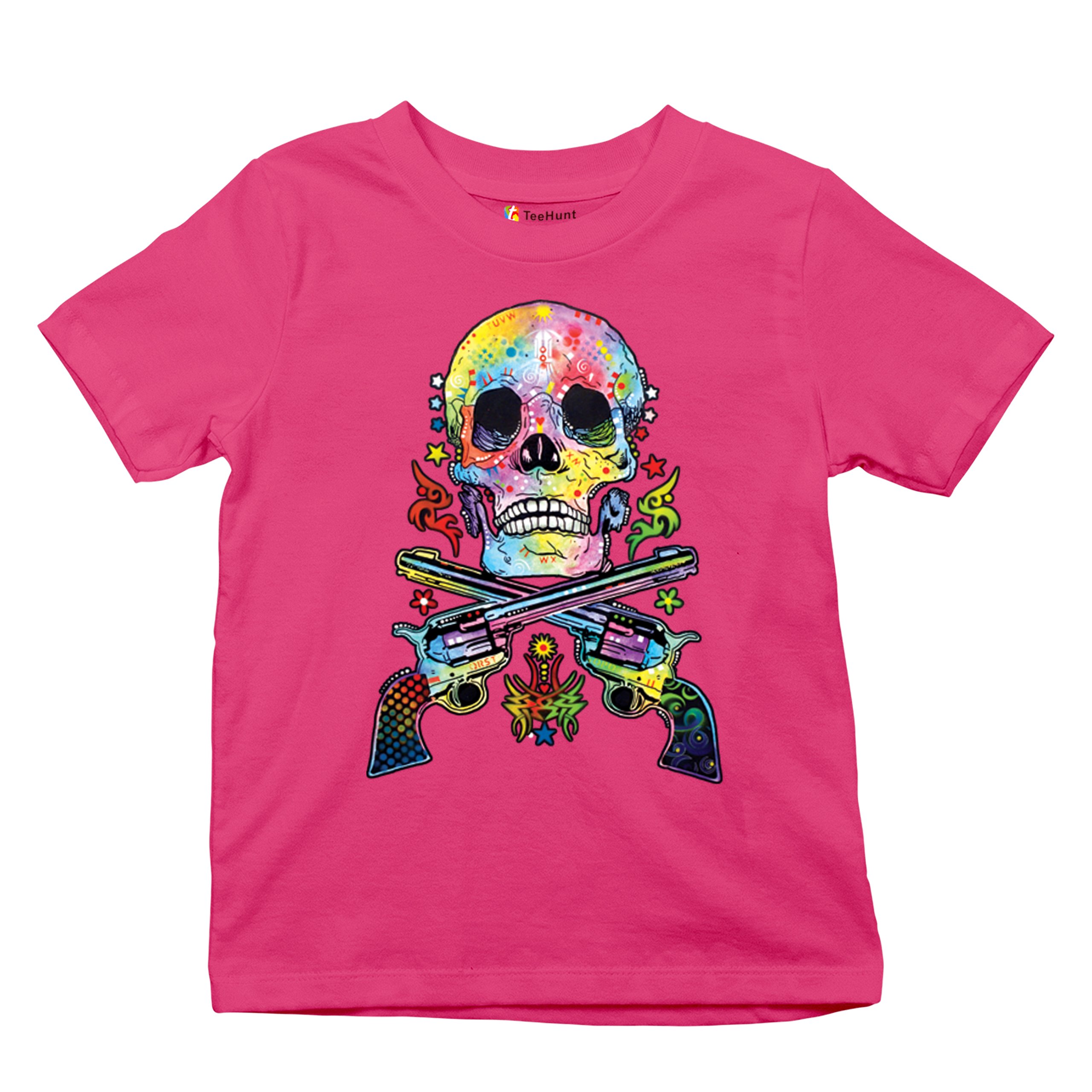 Dean Russo Art Skull and Guns Youth T-shirt Colorful 2nd Amendment Kids - Picture 48 of 50