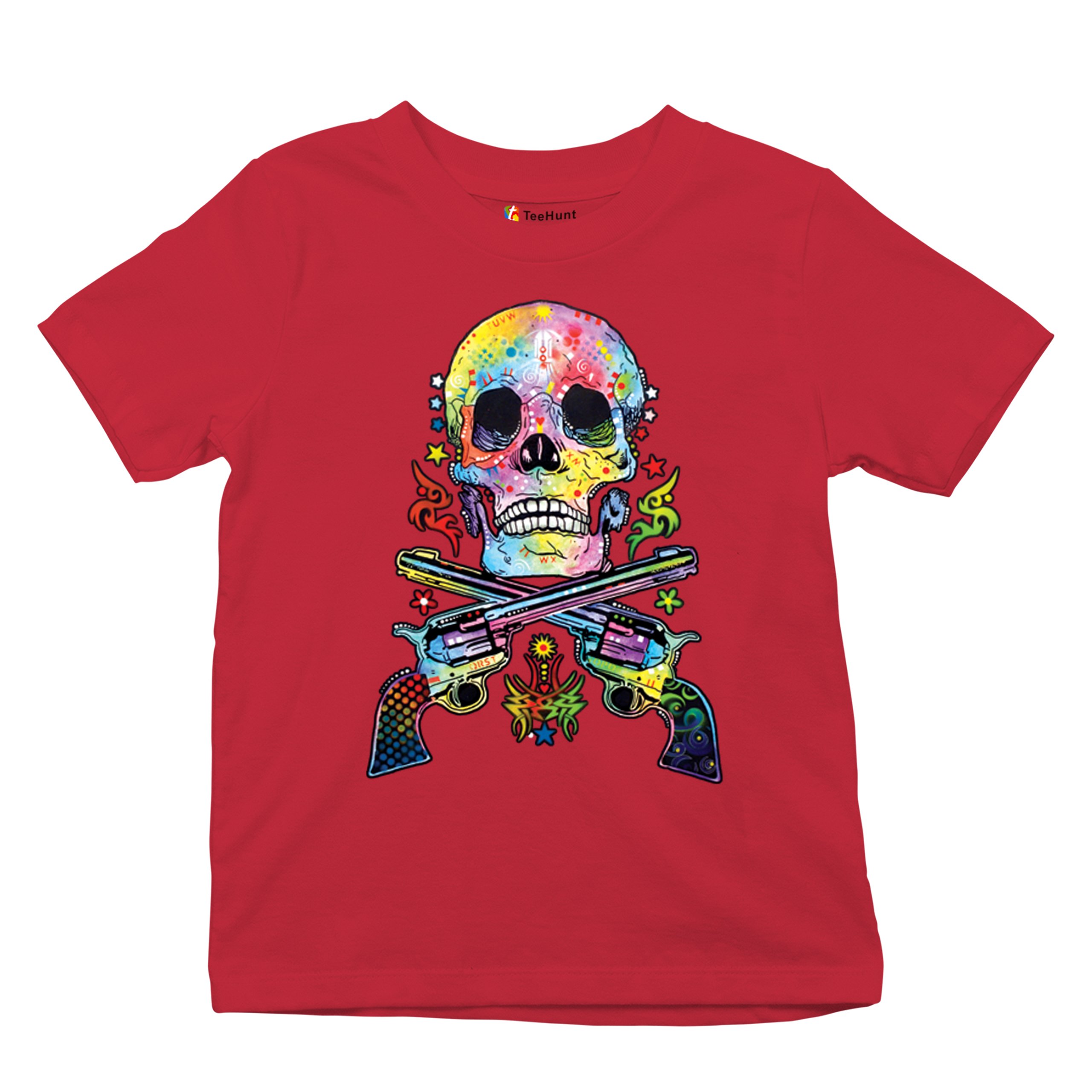Dean Russo Art Skull and Guns Youth T-shirt Colorful 2nd Amendment Kids - Picture 20 of 50