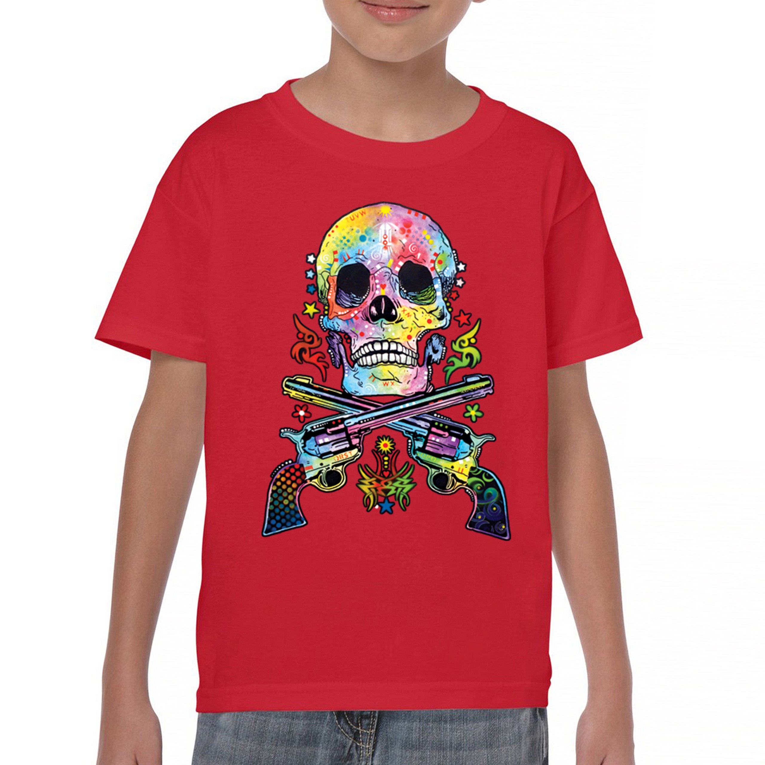 Dean Russo Art Skull and Guns Youth T-shirt Colorful 2nd Amendment Kids - Picture 16 of 50