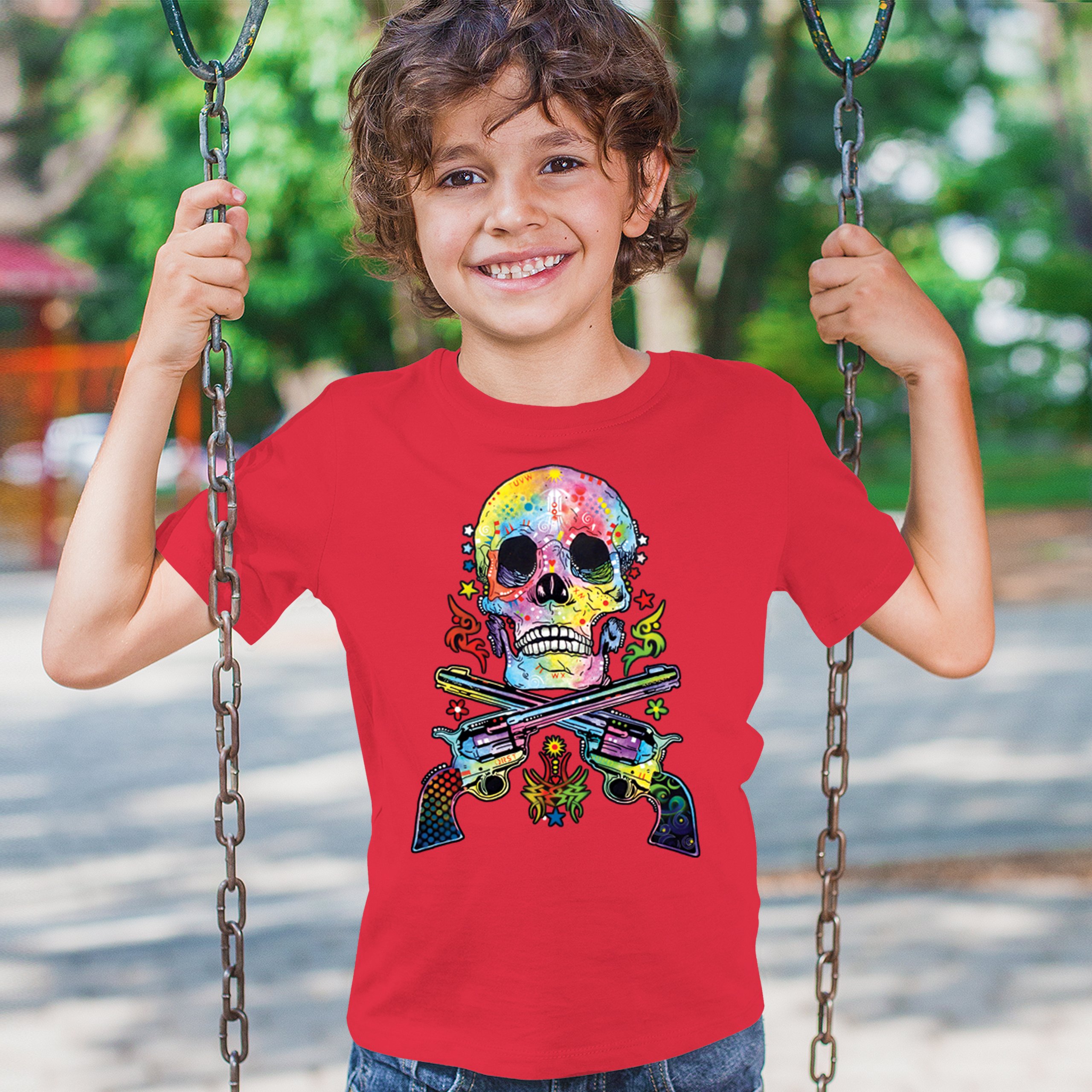 Dean Russo Art Skull and Guns Youth T-shirt Colorful 2nd Amendment Kids - Picture 19 of 50