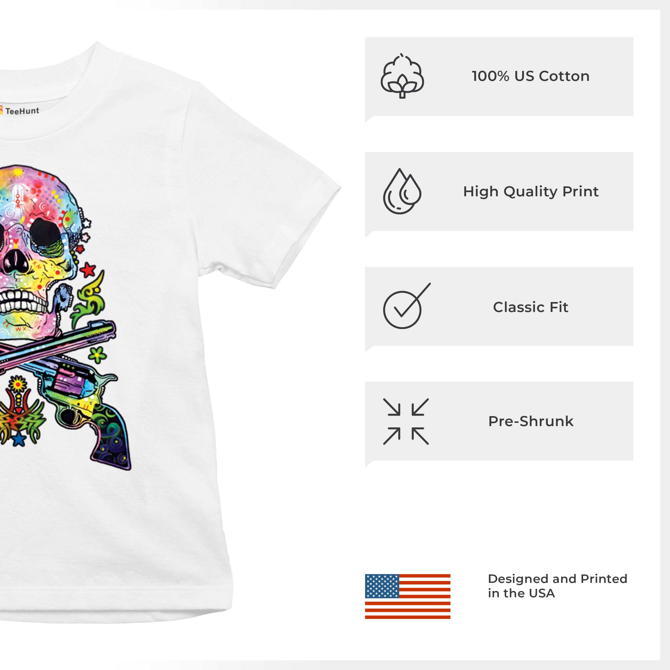 Dean Russo Art Skull and Guns Youth T-shirt Colorful 2nd Amendment Kids - Picture 28 of 50