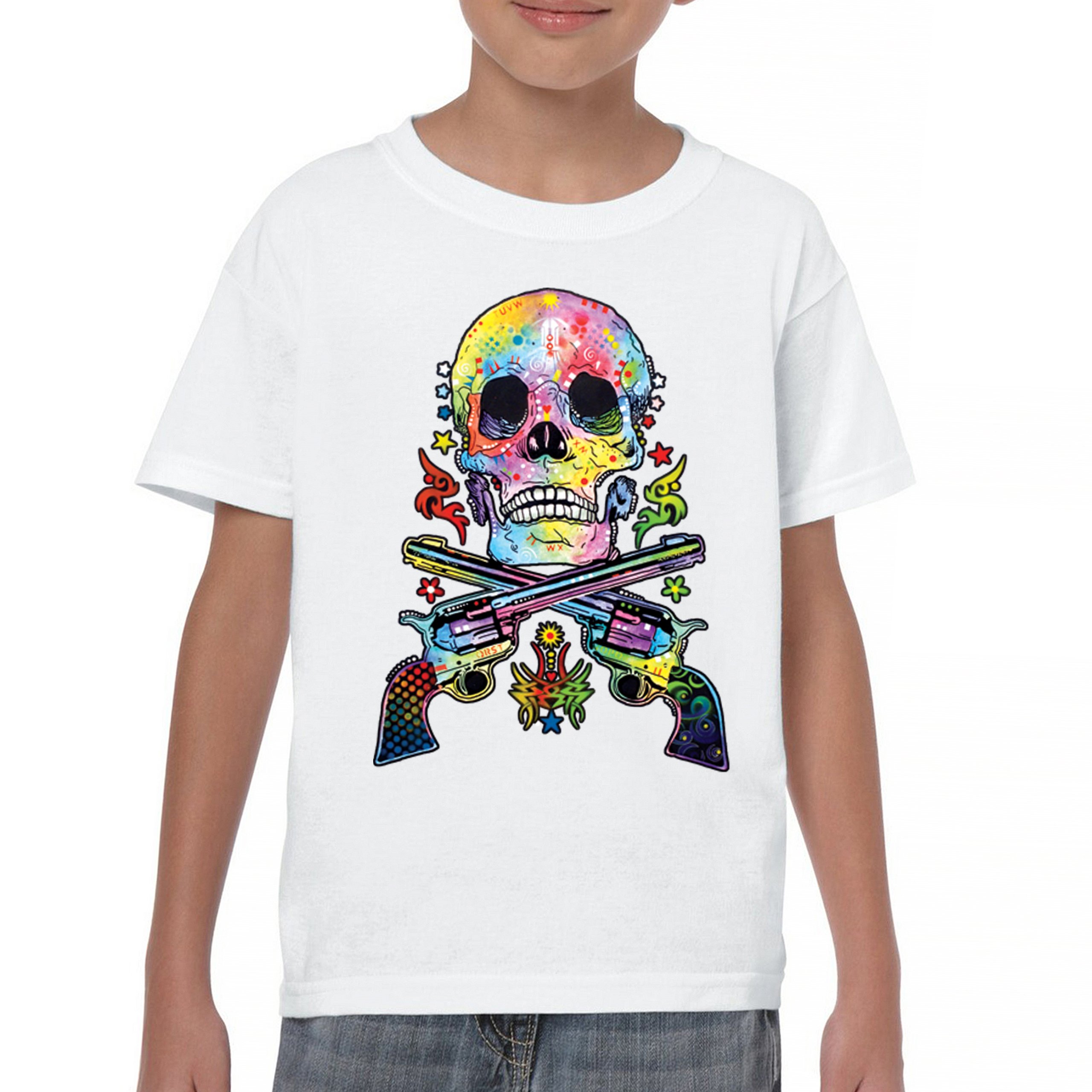 Dean Russo Art Skull and Guns Youth T-shirt Colorful 2nd Amendment Kids - Picture 23 of 50