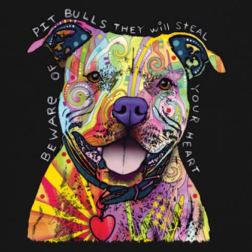 Beware of Pit Bull Women's V-Neck T-shirt Dean Russo Colorful Cute Dog Tee