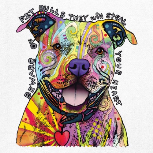 Beware of Pit Bull Women's V-Neck T-shirt Dean Russo Colorful Cute Dog Tee