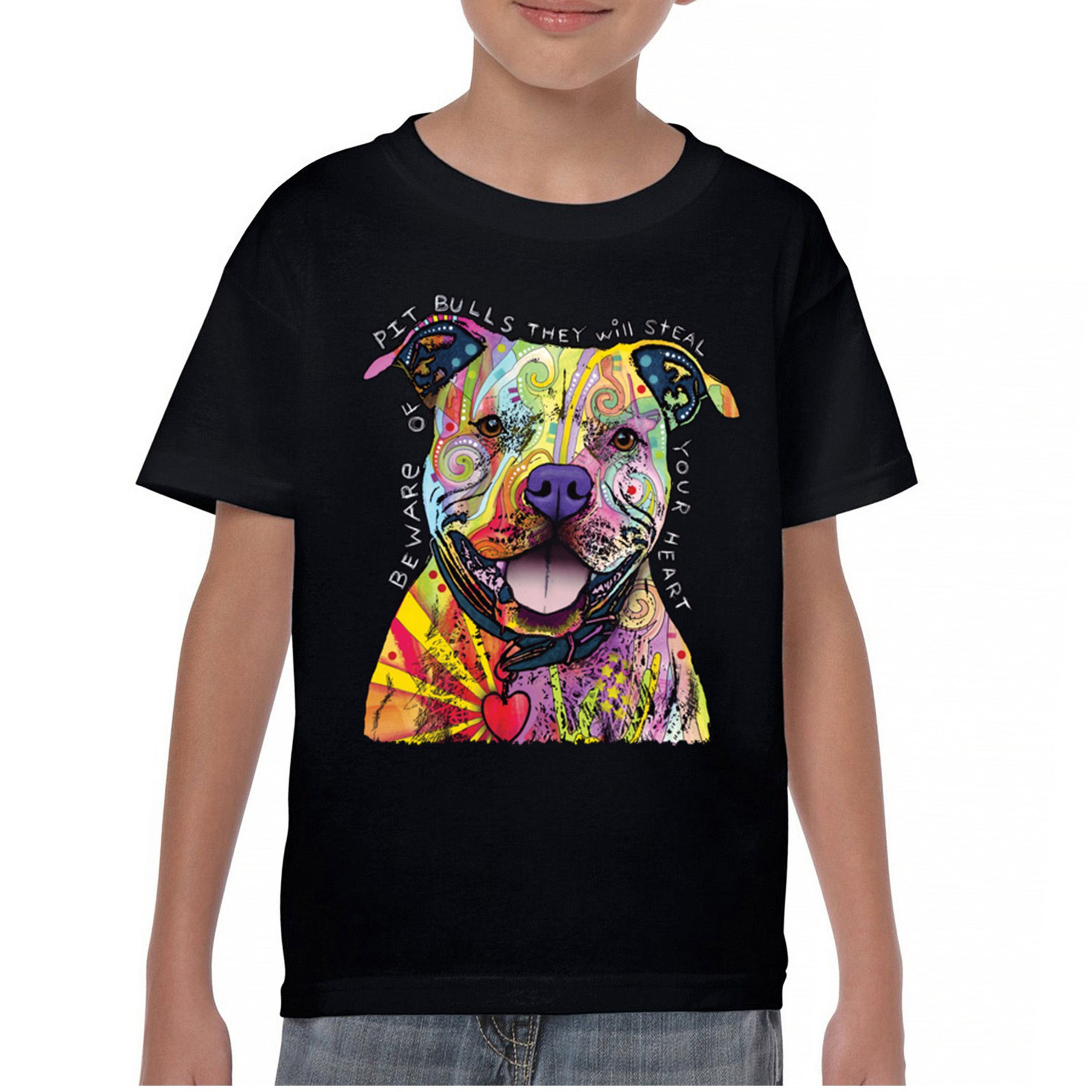 Vorsicht vor Pitbulls Jugend T-Shirt Dean Russo Art bunt süß Hund Kinder - Bild 2 von 50